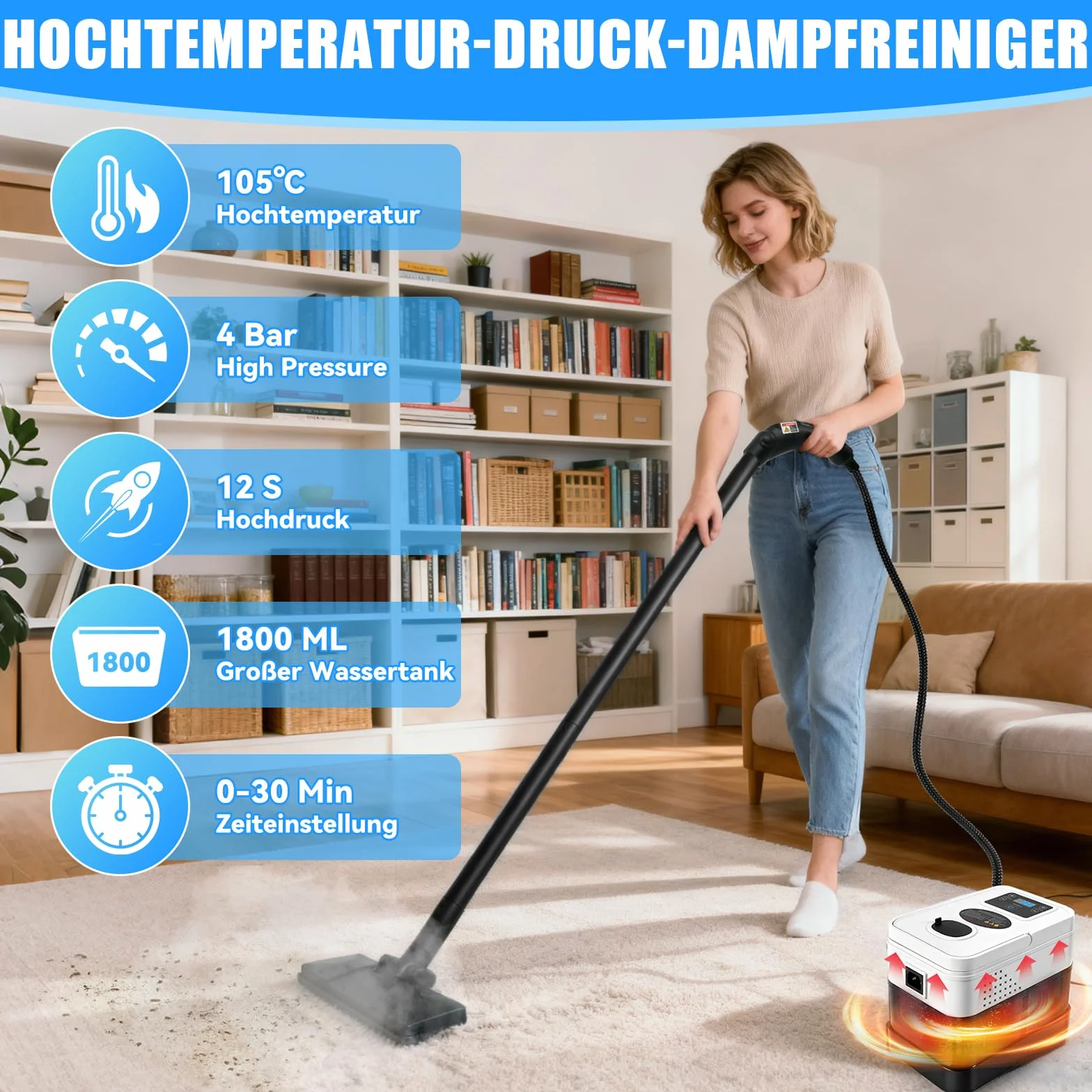 Odkurzacz parowy ręczny, 2500W odkurzacz ręczny z parą do wszystkiego z 19 akcesoriami, ciśnienie pary 1800 ml zbiornika, przenośny odkurzacz parowy do okien, kuchni, podłóg, samochodów