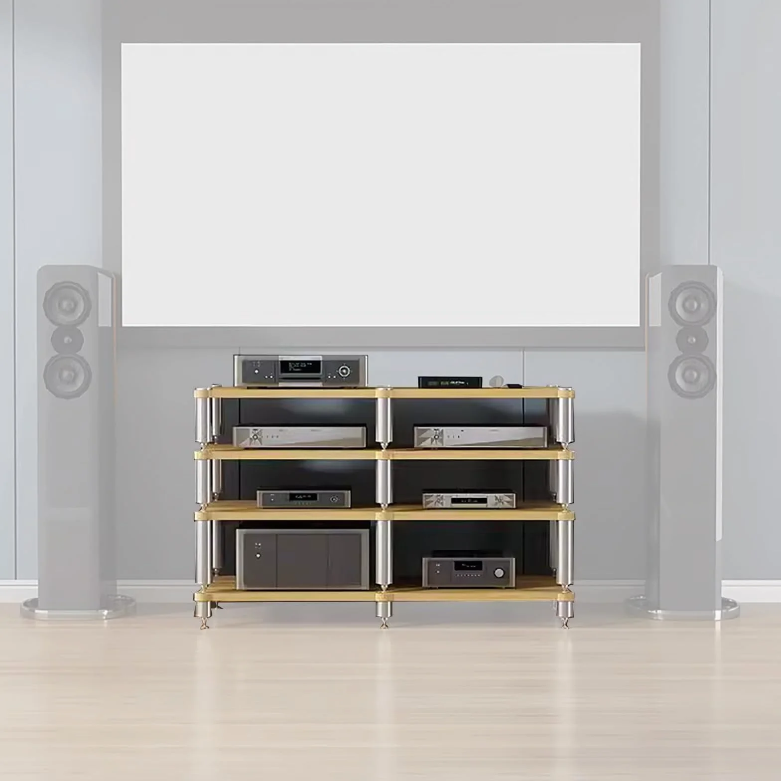 Stojak stereo do małych przestrzeni, regał na komponenty audio, wieża, stojak na media stereo, półka na sprzęt, studio / salon / stojak odbiornika kina domowego (120 x 48 x 85 cm (47 x 20 x 33 cali)