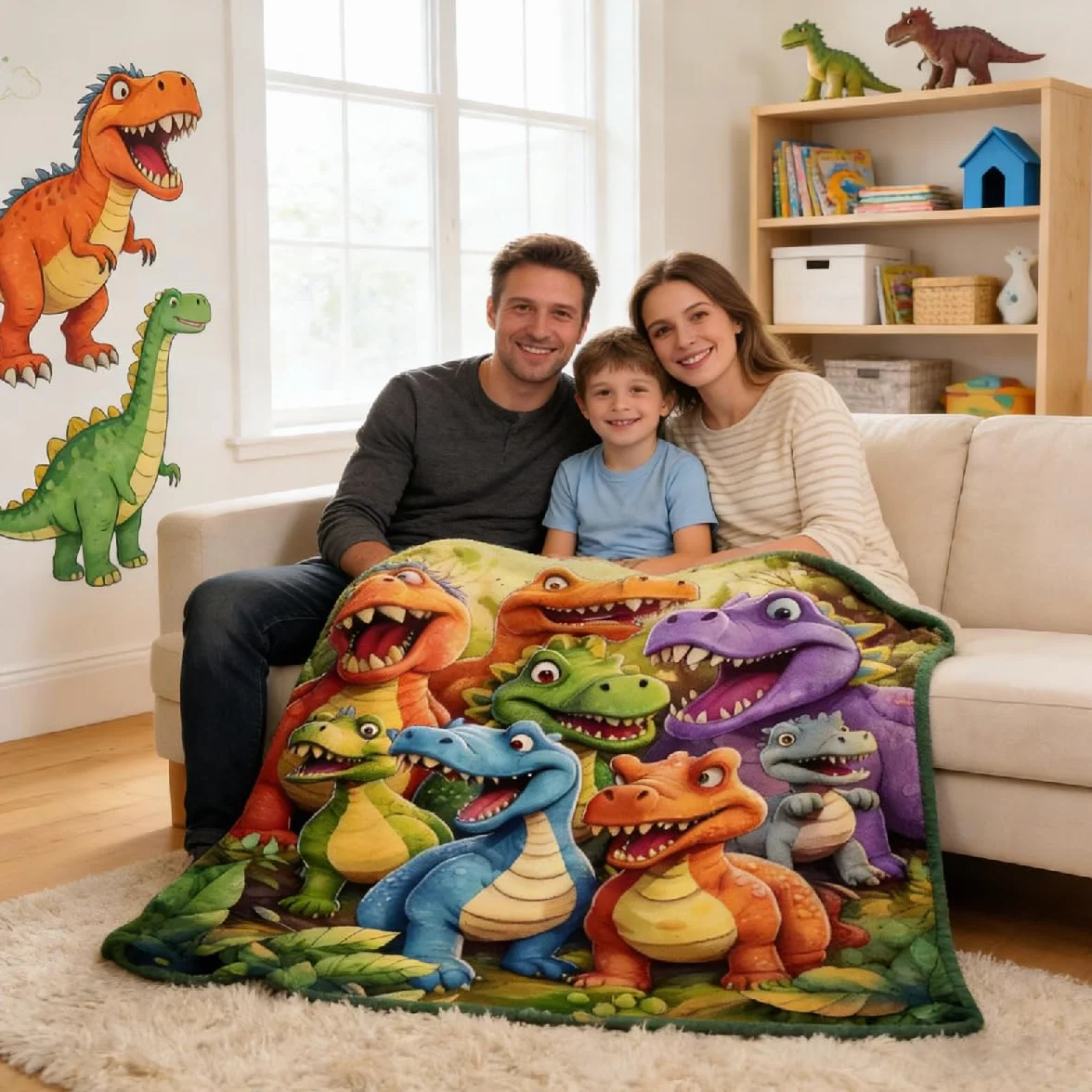Koc polarowy z dinozaurami 150x130 cm dla dzieci