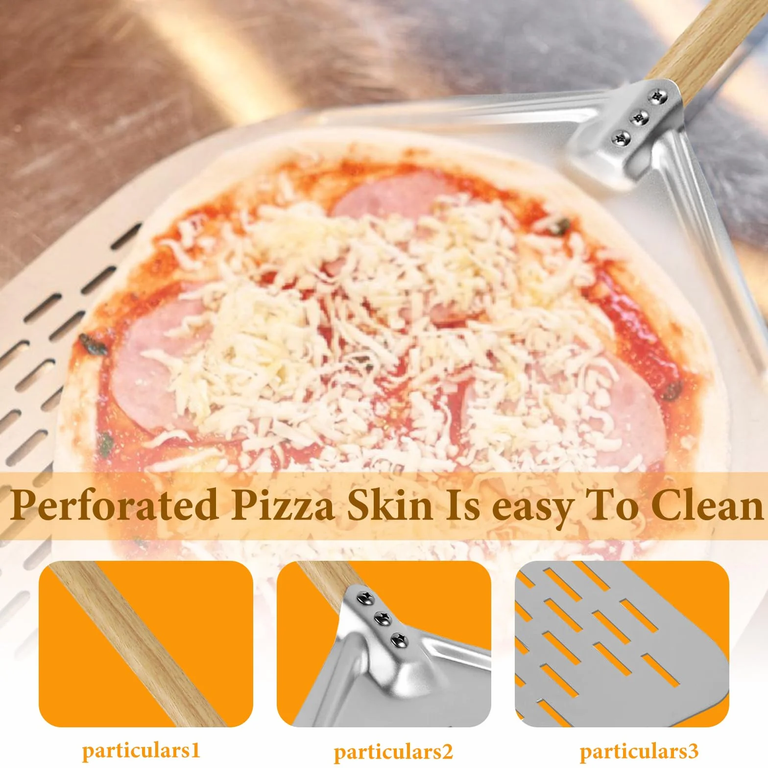 HOMURY Perforowana łopatka do pizzy 30 cm ze zdejmowanym uchwytem z twardego anodowanego aluminium