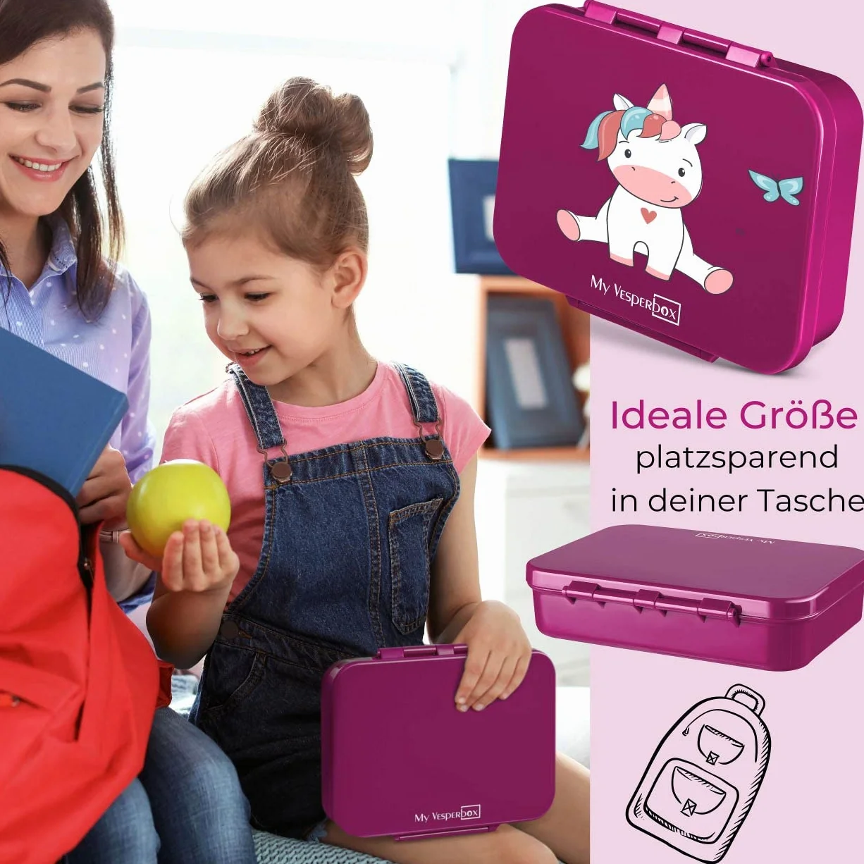 Vesperbox Bia Bento Box dla dzieci szczelne wolne od BPA pudełko na lunch fioletowe siedzący jednorożec