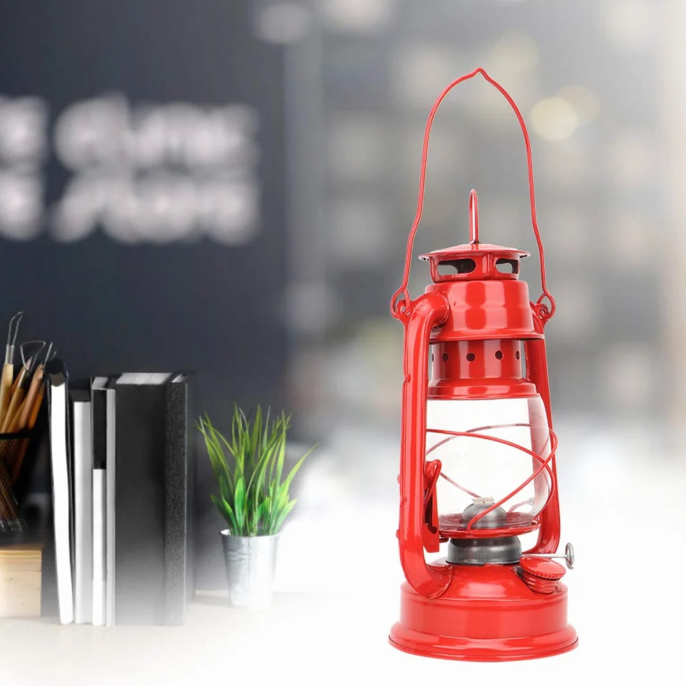 Zabytkowa Lampa Naftowa, Retro Lampy Olejowe do Wnętrz i na Zewnątrz, Wisząca Latarnia Olejowa Lampa Naftowa na Kemping, Piesze Wycieczki z Plecakiem Impreza Pub(czerwony)