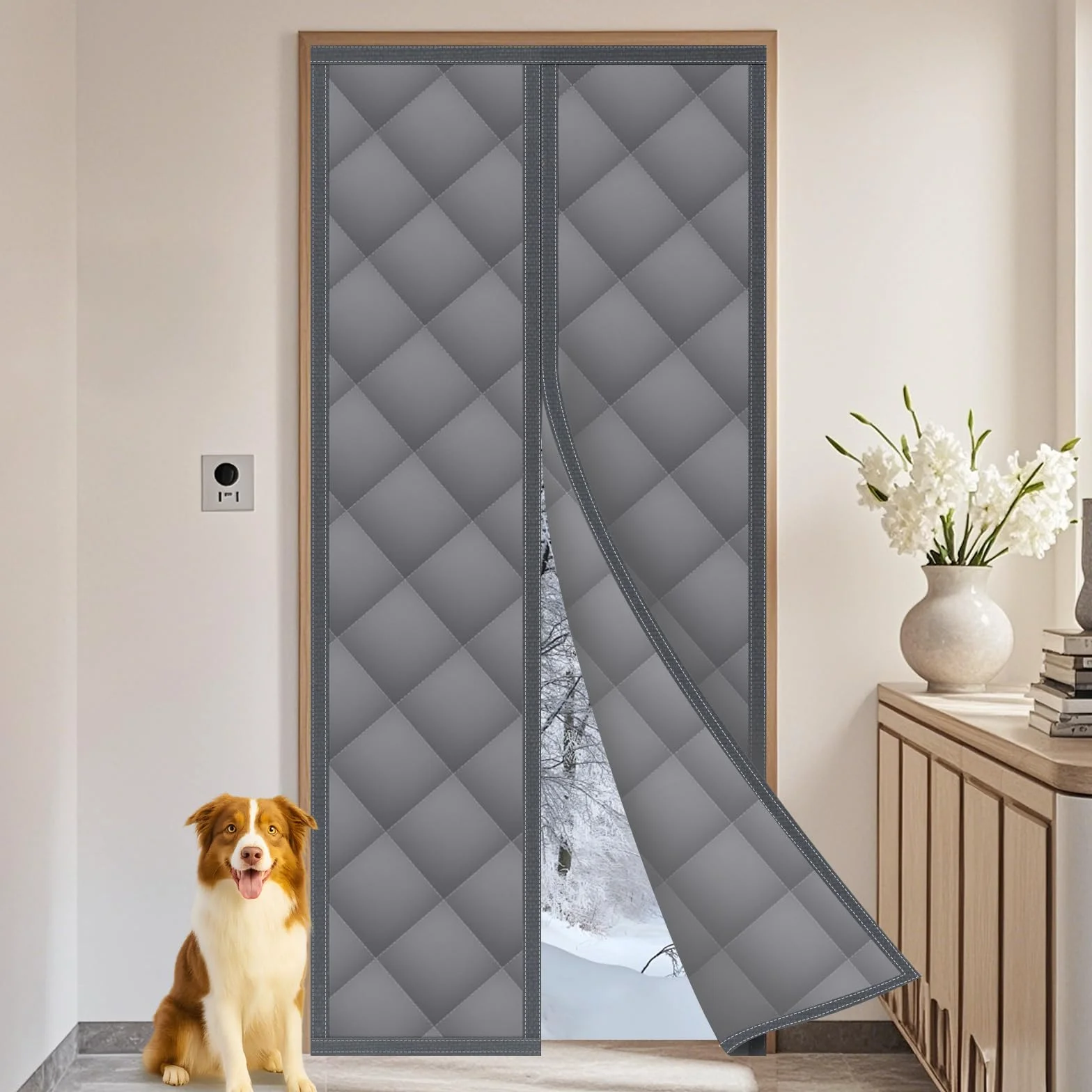Flintronic Magnetyczna zasłona na drzwi termiczna 110x220 cm Oxford tkanina wiatroszczelna dźwiękoszczelna