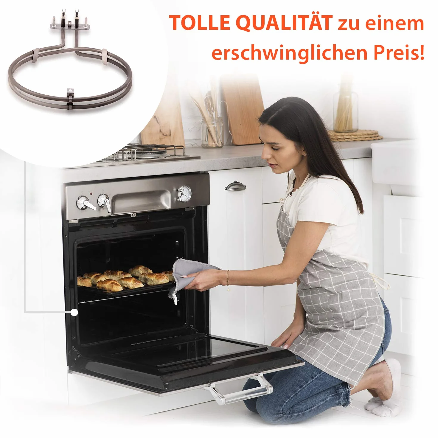 VIOKS Element grzejny pierścieniowy zamiennik do Küppersbusch 182676 EGO 20.23077.000 2023077000 ogrzewanie na gorące powietrze, spirala grzewcza 2400 W, 230 V, ogrzewanie gorącym powietrzem do