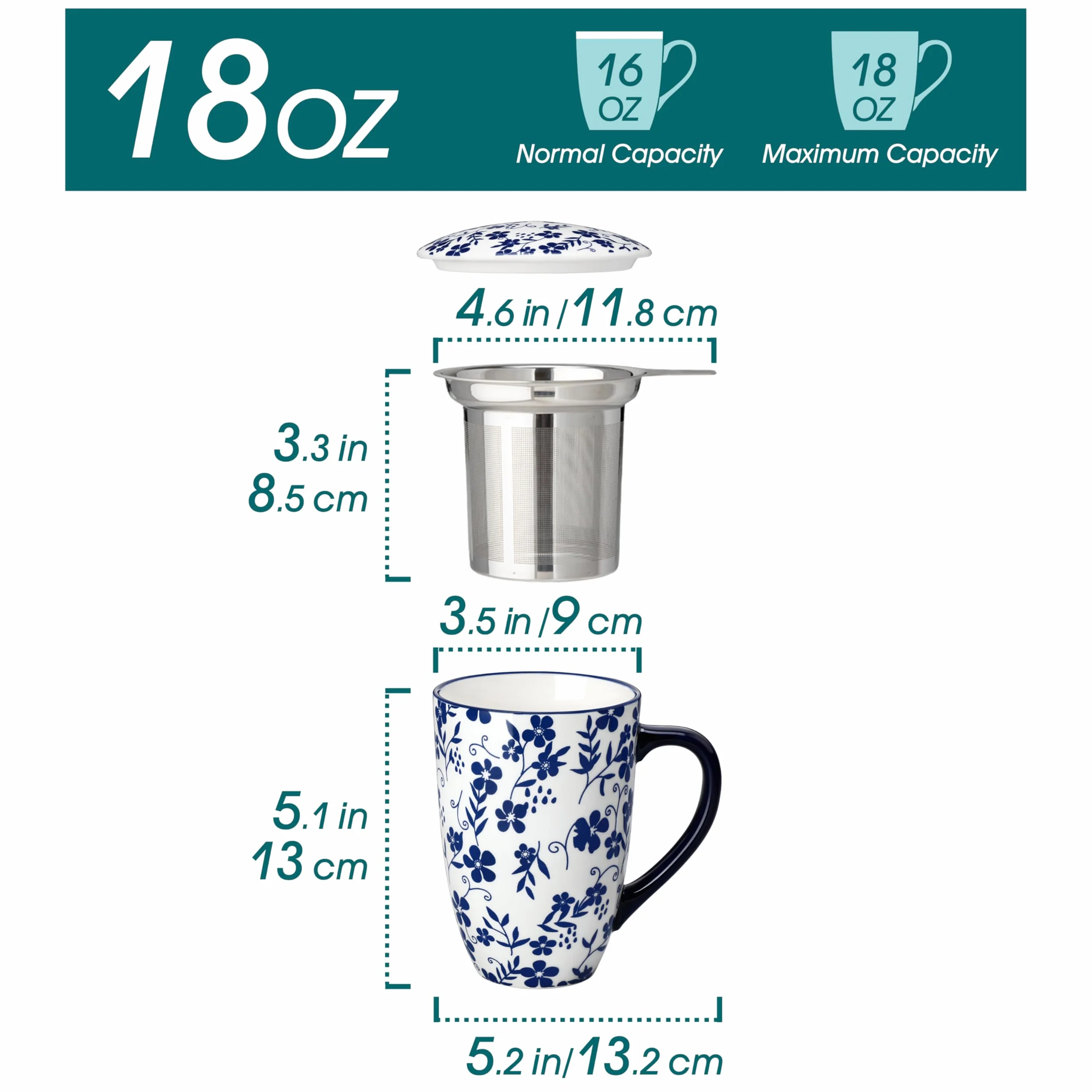 Vancasso SELENE Porcelanowy kubek do herbaty z zaparzaczem i pokrywką Steeps Loose Leaf Tea Type 01