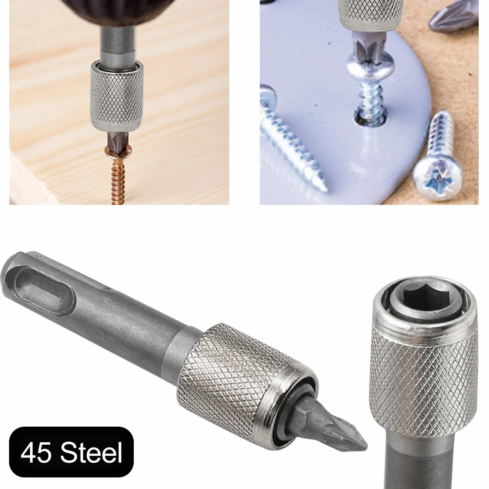 Adapter SDS Plus 6,35 mm (1/4"), 2 sztuki SDS Bit Adapter + 50 mm, 70 mm, po 1 wiertło krzyżowe, sześciokątny uchwyt wiertarski, konwerter do wiertarki udarowej