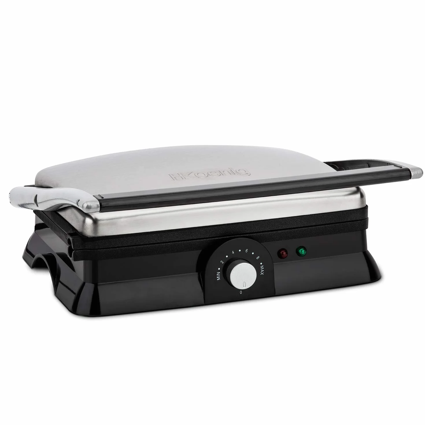 H.Koenig GR20 grill kontaktowy/całkowicie rozkładany/powłoka nieprzywierająca/bezstopniowa regulacja temperatury / 2000 W/stal nierdzewna/srebrny