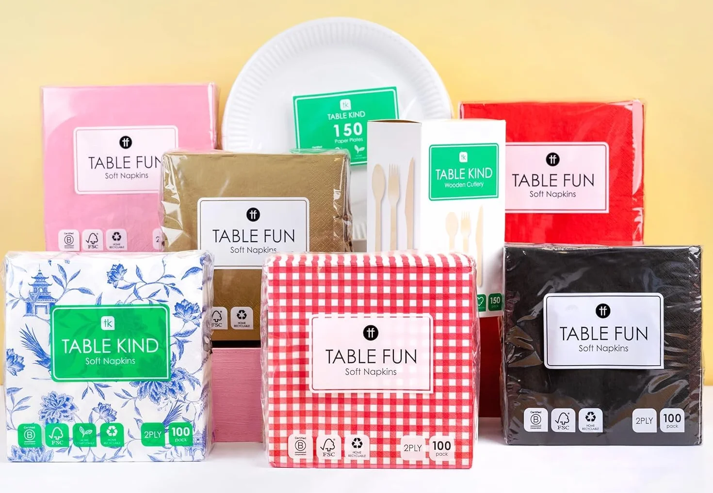 Talking Tables 100 sztuk miękkich papierowych serwetek w złotym kolorze na Boże Narodzenie, urodziny, wesele, catering, naczynia, jednorazowe, nadające się do recyklingu, wyprodukowane w UE,