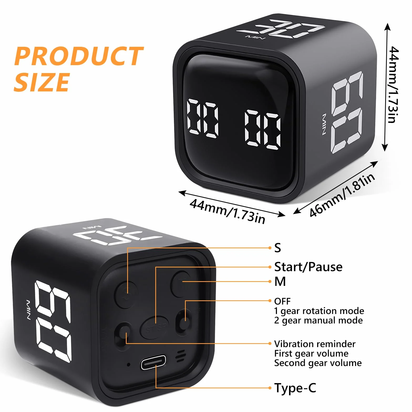 Cuteefun Pomodoro timer cyfrowy obrotowy Cube timer 5/10/30/60 minut odliczanie z wibracjami