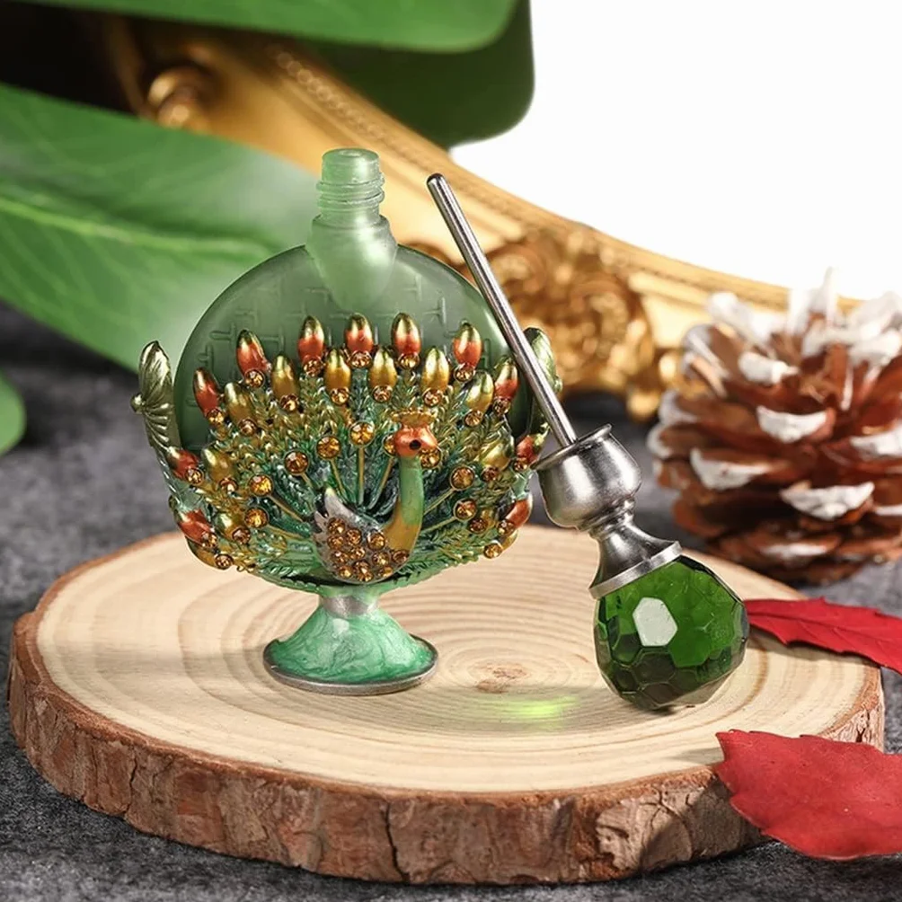 Butelka na perfumy vintage, pusta butelka na perfumy, 7 ml szklana butelka na perfumy Peacock (zielona)(Green)