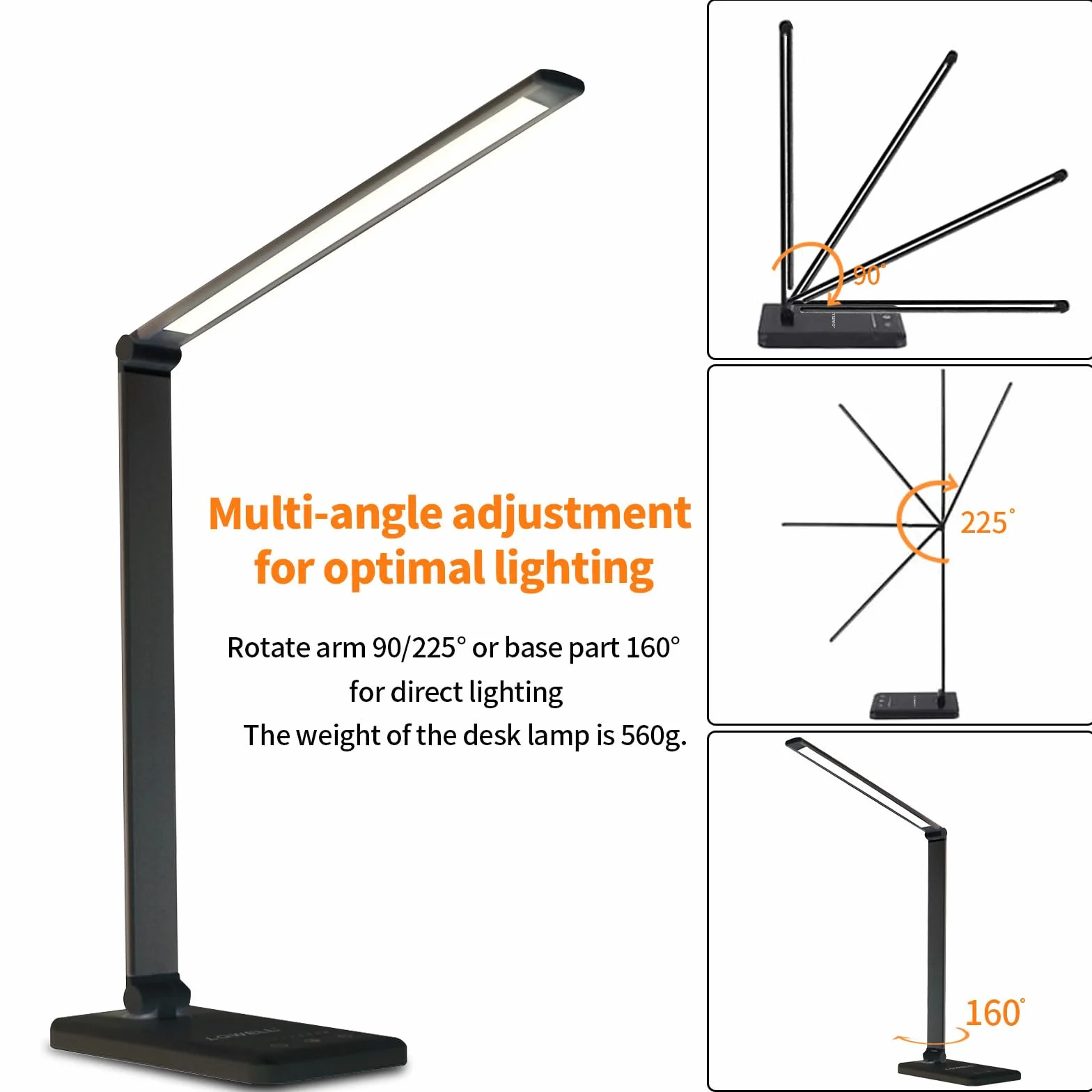 LQWELL® Lampa biurkowa LED o zmiennej intensywności, 5 kolorów, 10 poziomów jasności, przyjazna dla oczu lampka nocna, ładowanie USB, sterowanie dotykowe i funkcja pamięci biurowej