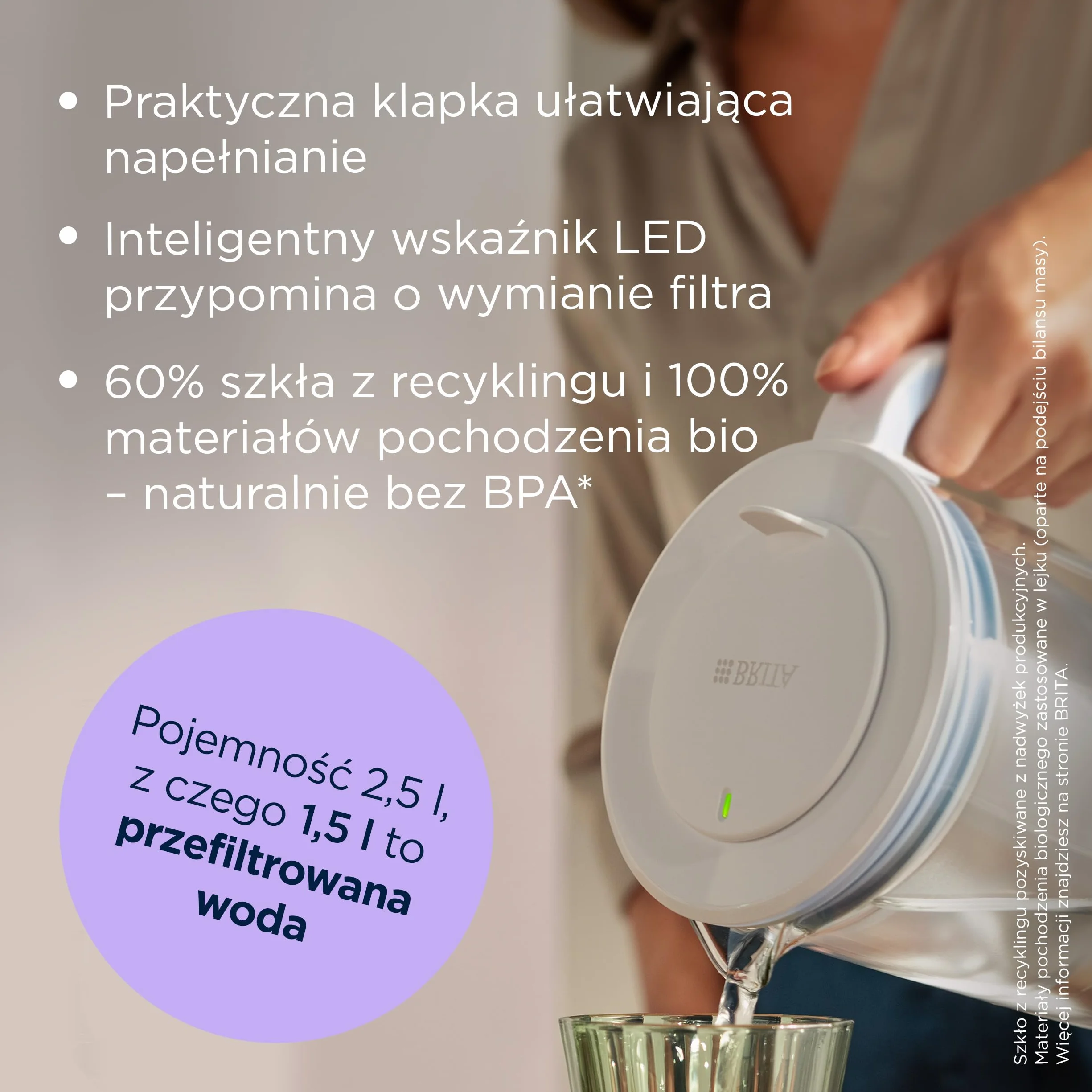 BRITA Szklany dzbanek filtrujący Glass (2,5 l) z 1 oryginalnym filtrem BRITA MAXTRA PRO Pure Performance redukującym chlor, kamień, PFAS i metale – dzbanek premium