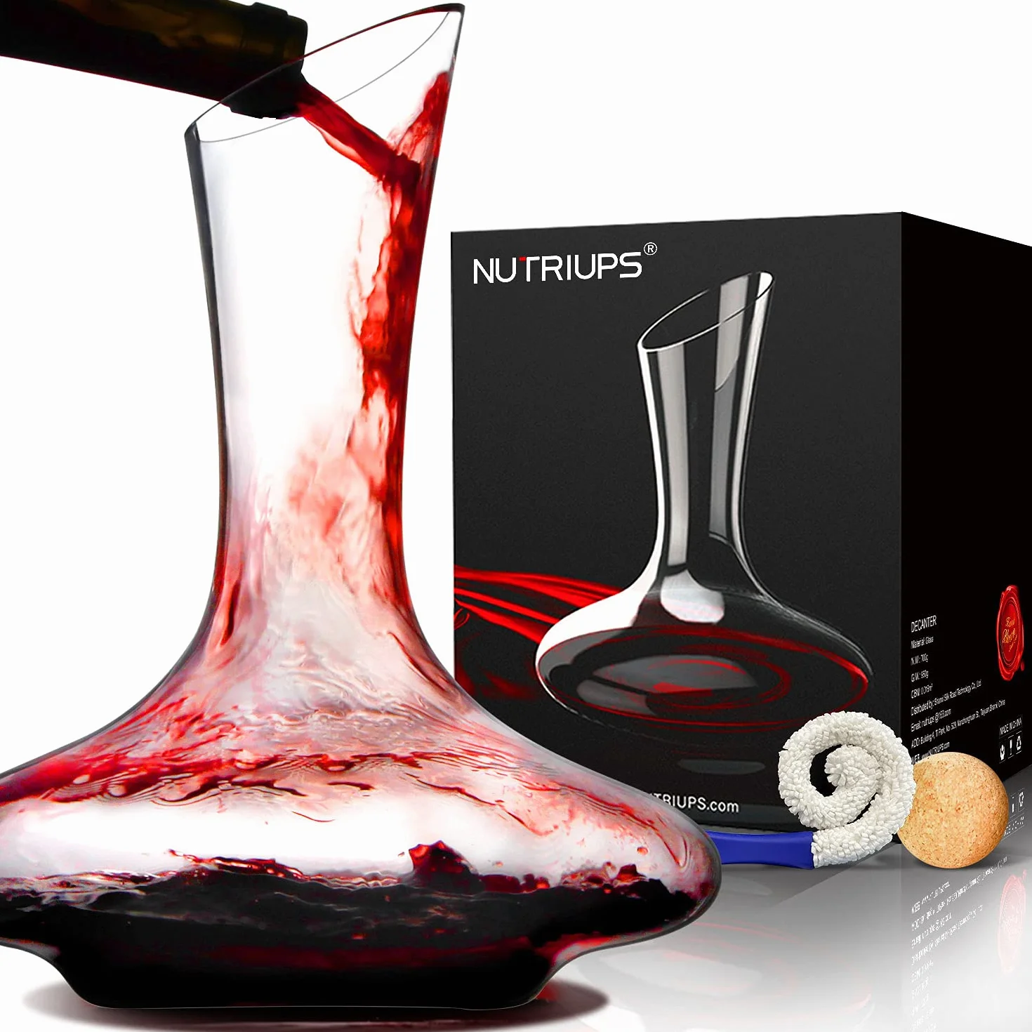 NUTRIUPS Dekanter do wina 750ml 1,8L karafki bezołowiowe szkło kryształowe