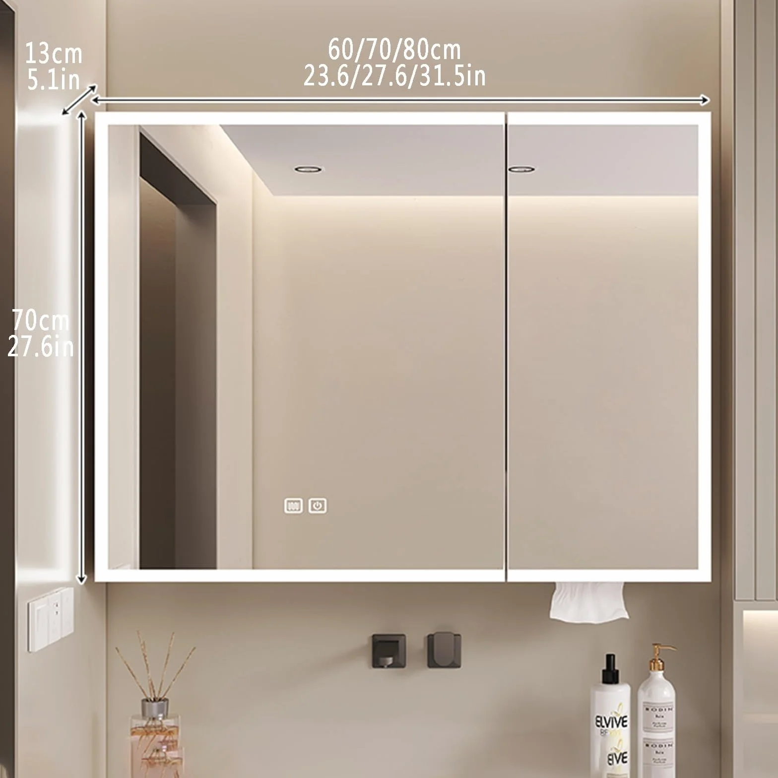 Smart bathroom aluminum alloy wall cabinet bathroom medicine cabinet with mirror medicine cabinet with mirror and lights medicine cabinet organizer Intelligent defogger Paper hole Touch switch(Coffee,