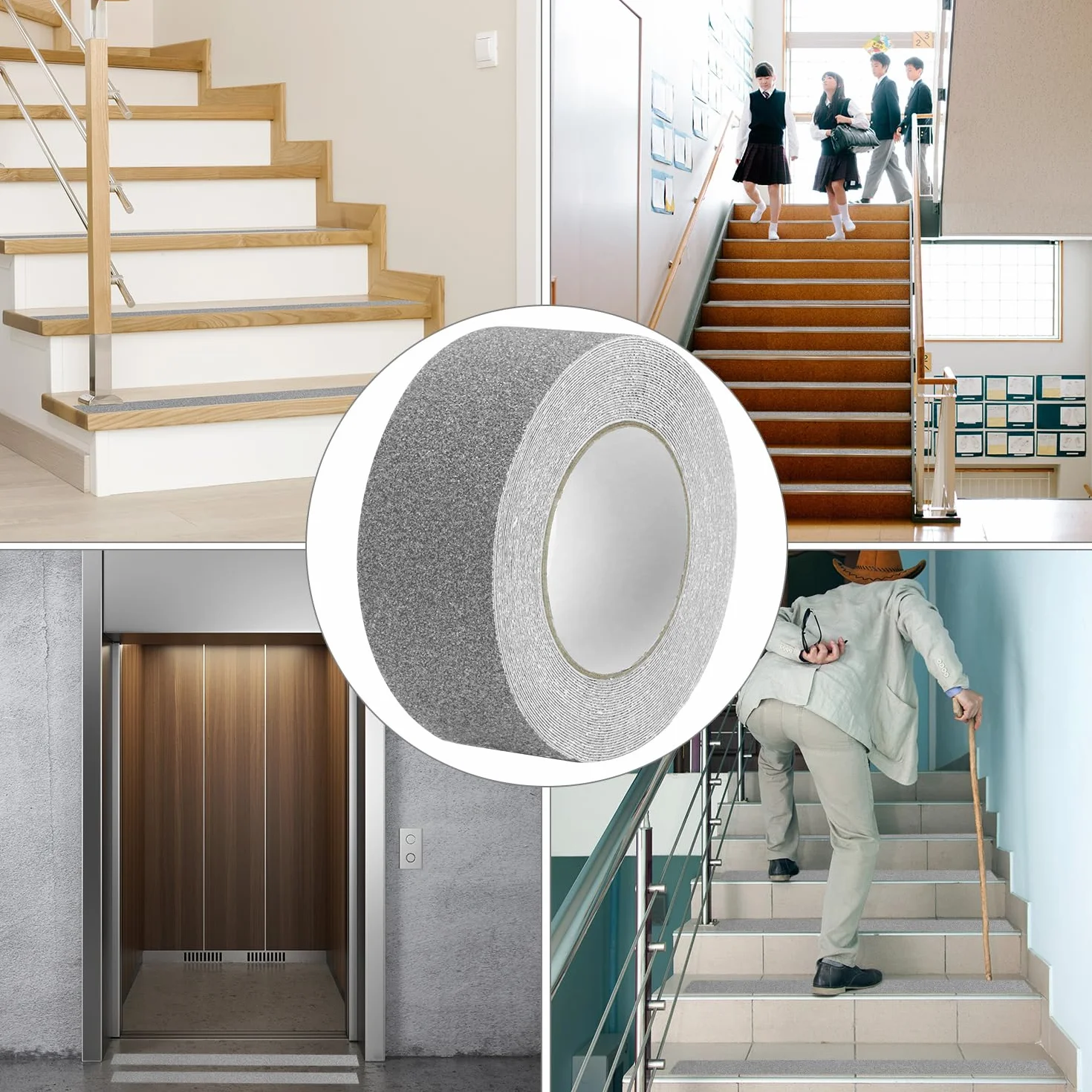 QWORK® 2 rolki szara taśma antypoślizgowa, 5 cm x 10 m/rolka mocna taśma na schody, do użytku wewnątrz i na zewnątrz