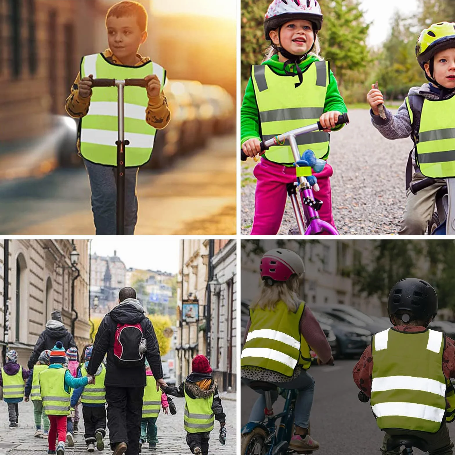 4 szt. kamizelki Hi Vis dla dzieci, żółte, wysoka widoczność, odblaskowa kamizelka bezpieczeństwa dla dzieci, dziewcząt, chłopców, na zewnątrz