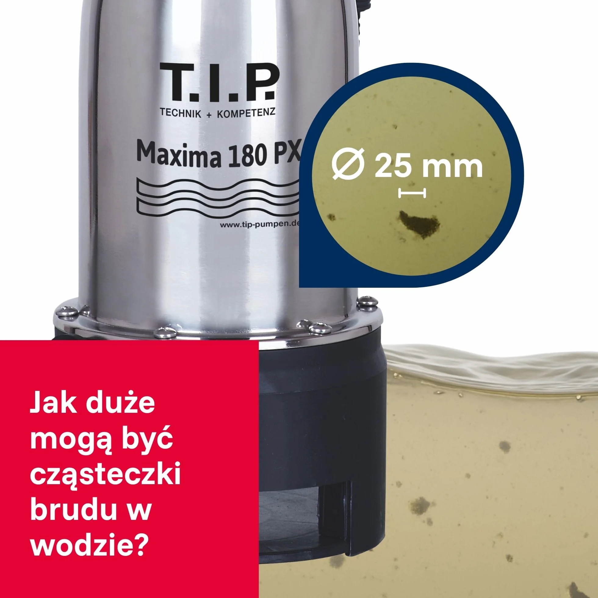 T.I.P. Pompa Zanurzeniowa TVX 7000 – Wał ze Stali Nierdzewnej, 7000 l/h, Odporna Obudowa, Odwadnianie Wykopów, Piwnic, Stawów, Automatyczny Pływakowy Wyłącznik