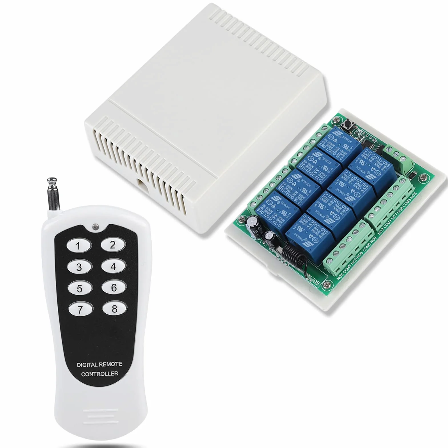 Drahtlose 12-V-DC-Fernbedienung 433 MHz kabelloser 8-Kanal-100-M-Abdeckungsempfänger mit Sender für Licht, Wasserpumpe, Heizung, Garagentor-Toröffner