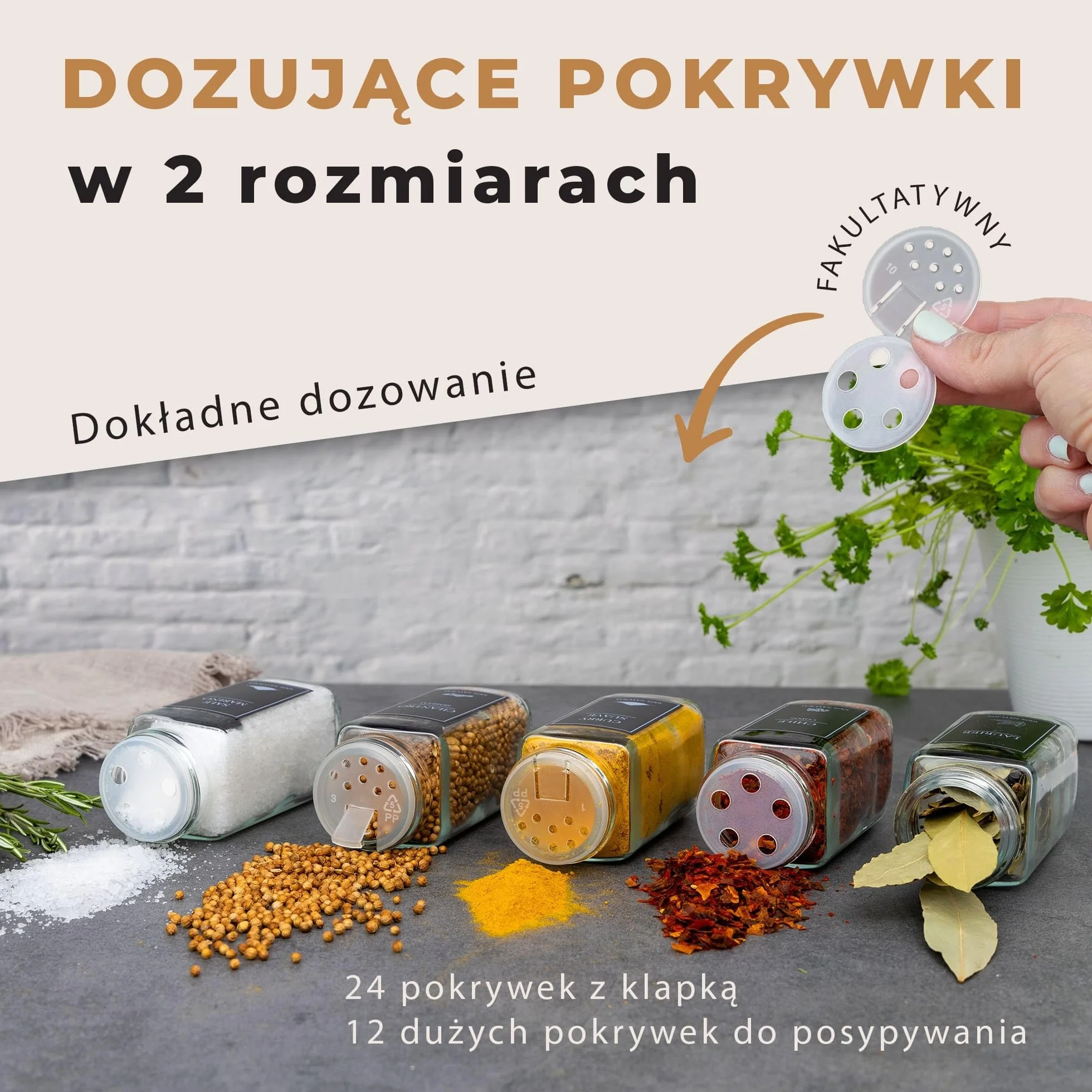 Comforder Zestaw 24 Szklanych Słoiczków na Przyprawy 120ml z 336 Etykietami i Młynkami