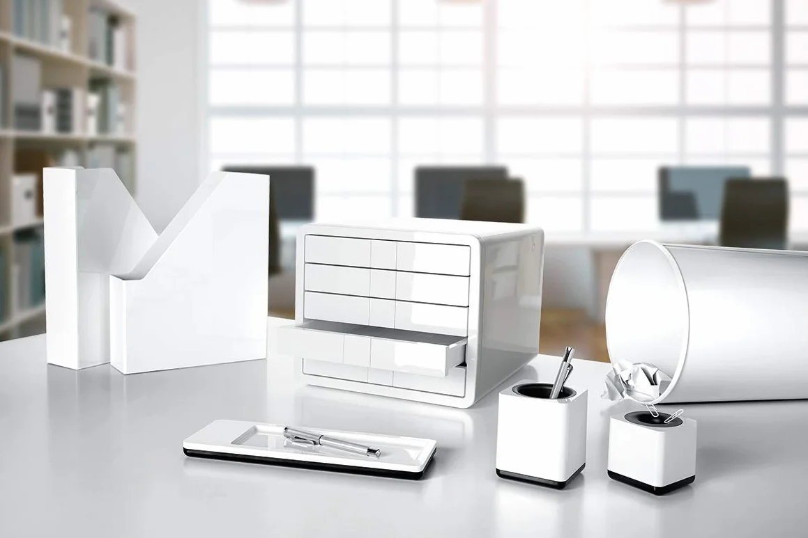 HAN i-Line segregator stojący – 2 sztuki, elegancki, nowoczesny segregator stojący na zeszyty, czasopisma i teczki do formatu A4/C4, biały, 16501-12