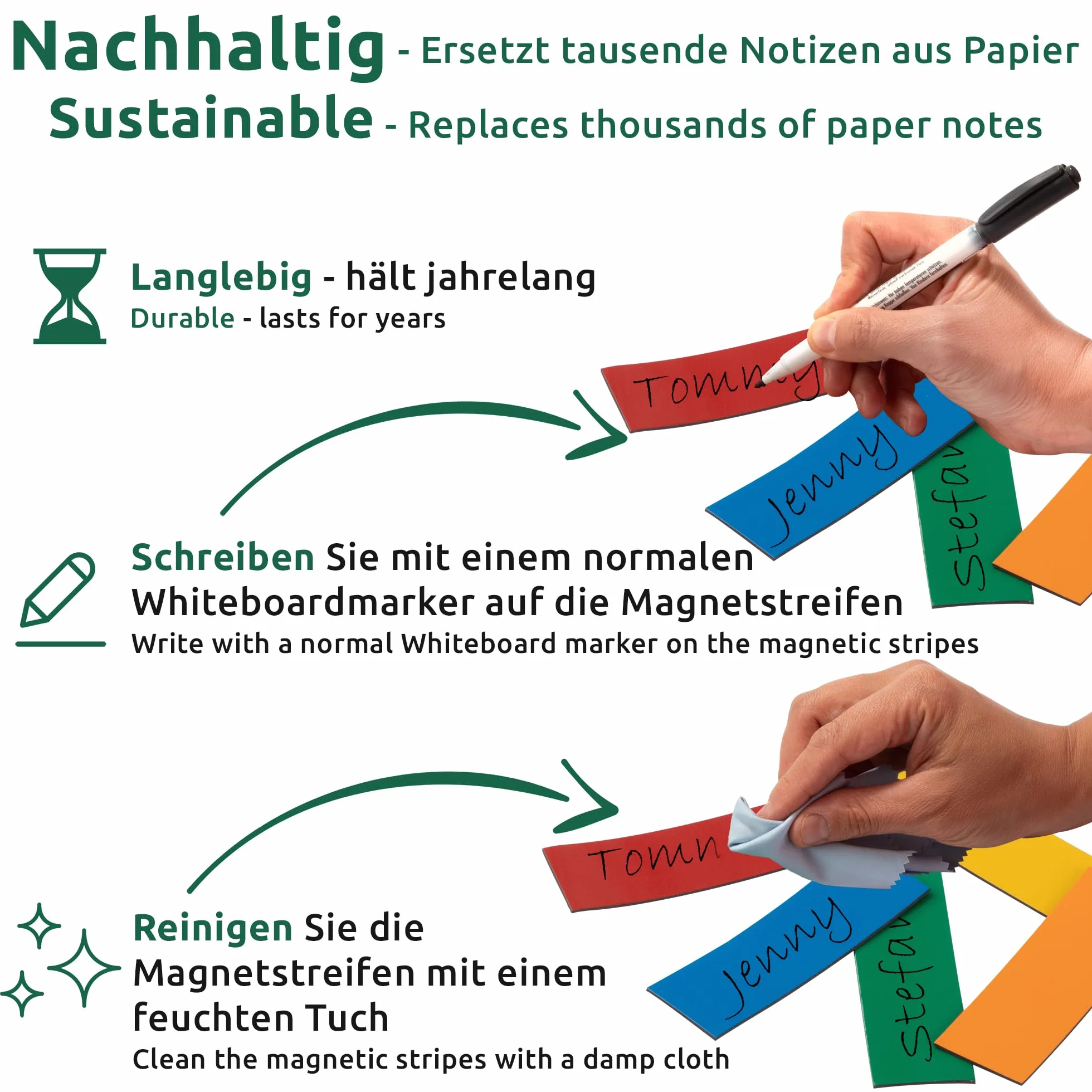 ECENCE 5x Taśma magnetyczna z możliwością zapisu Pasek magnetyczny do wielokrotnego użytku, taśma znakująca do gospodarstwa domowego, biura, kuchni, warsztatu 100x2cm