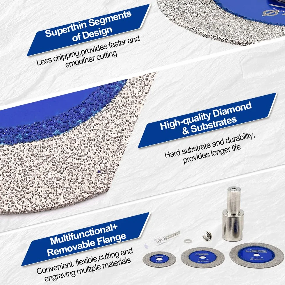 SHDIATOOL Mini tarcza do szkła 30/40/50 mm z kołnierzem M14 i śrubokrętem, ultra cienka tarcza diamentowa 1 mm, do szkła, jadeitu, kryształu, ceramiki itp., zestaw 3 szt
