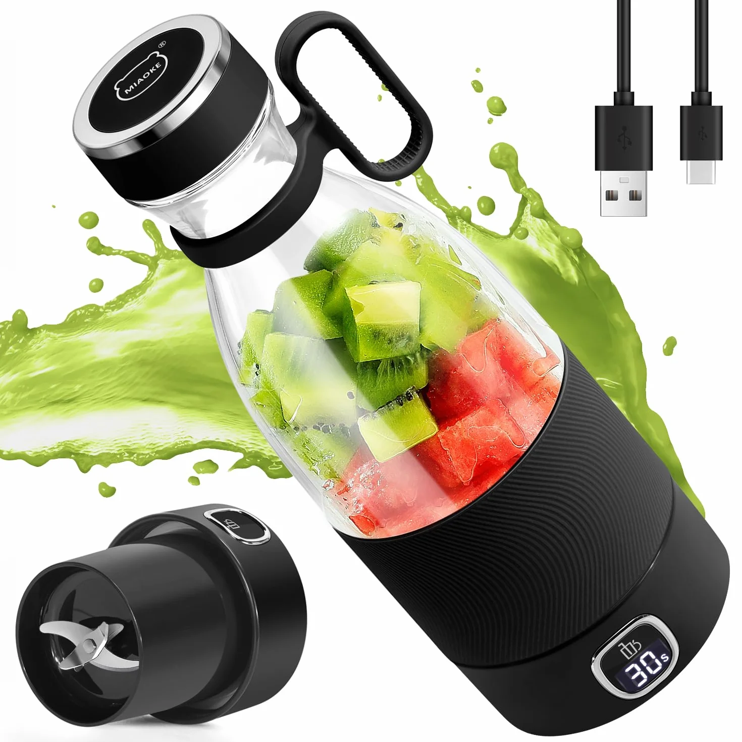 przenośny mikser z 6 ostrzami do koktajli soków i koktajli 350 ml Mini mikser z ekranem LED USB wielokrotnego ładowania, 3000 mAh do domu, sportu, na zewnątrz,