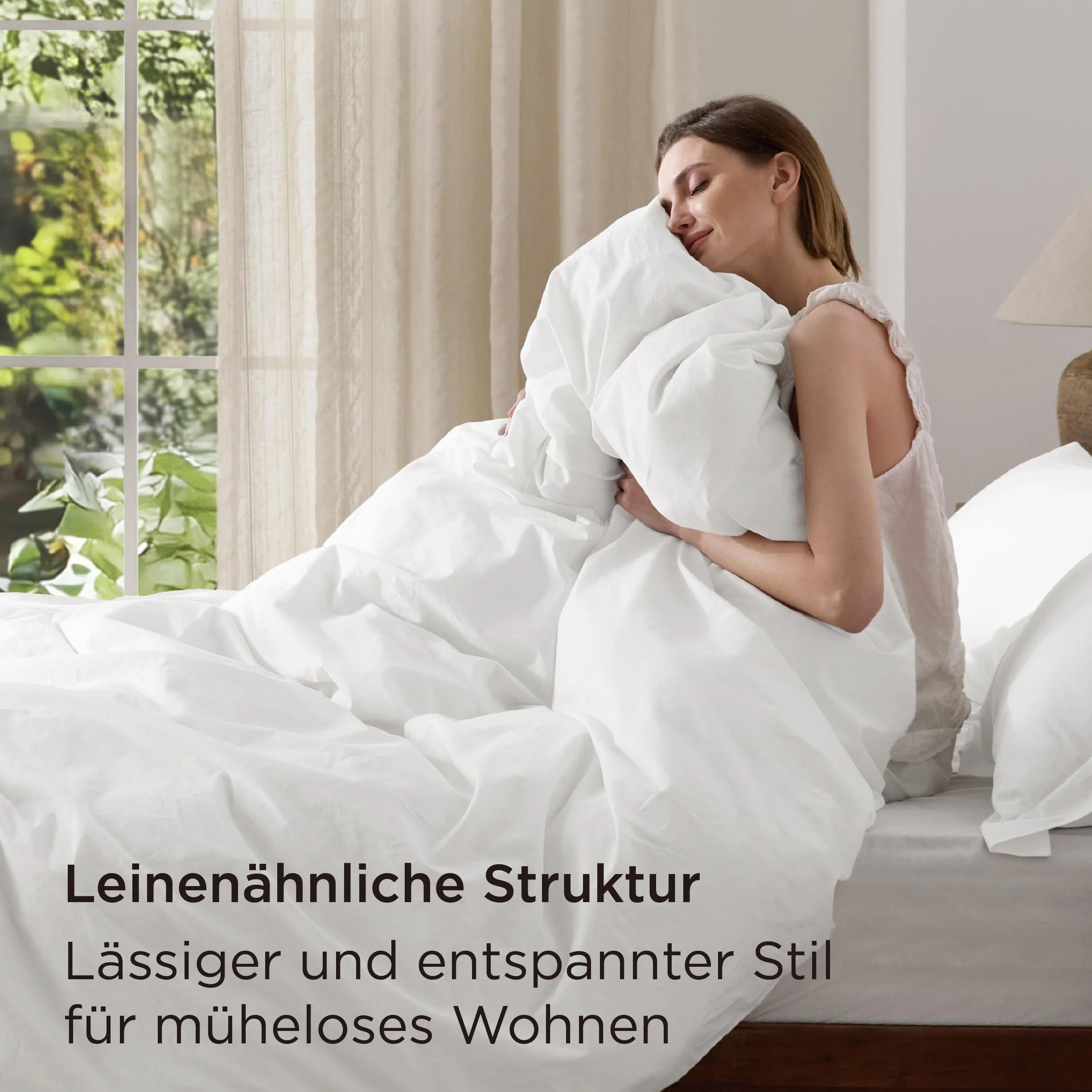 BEDSURE 3-częściowy komplet pościeli 200 x 200 cm, bawełna na lato, biała poszwa na kołdrę z 2 poszewkami na poduszkę 80 x 80 cm, podobna tekstura do pranego lnu, Öko-TEX zestaw pościeli z zamkiem