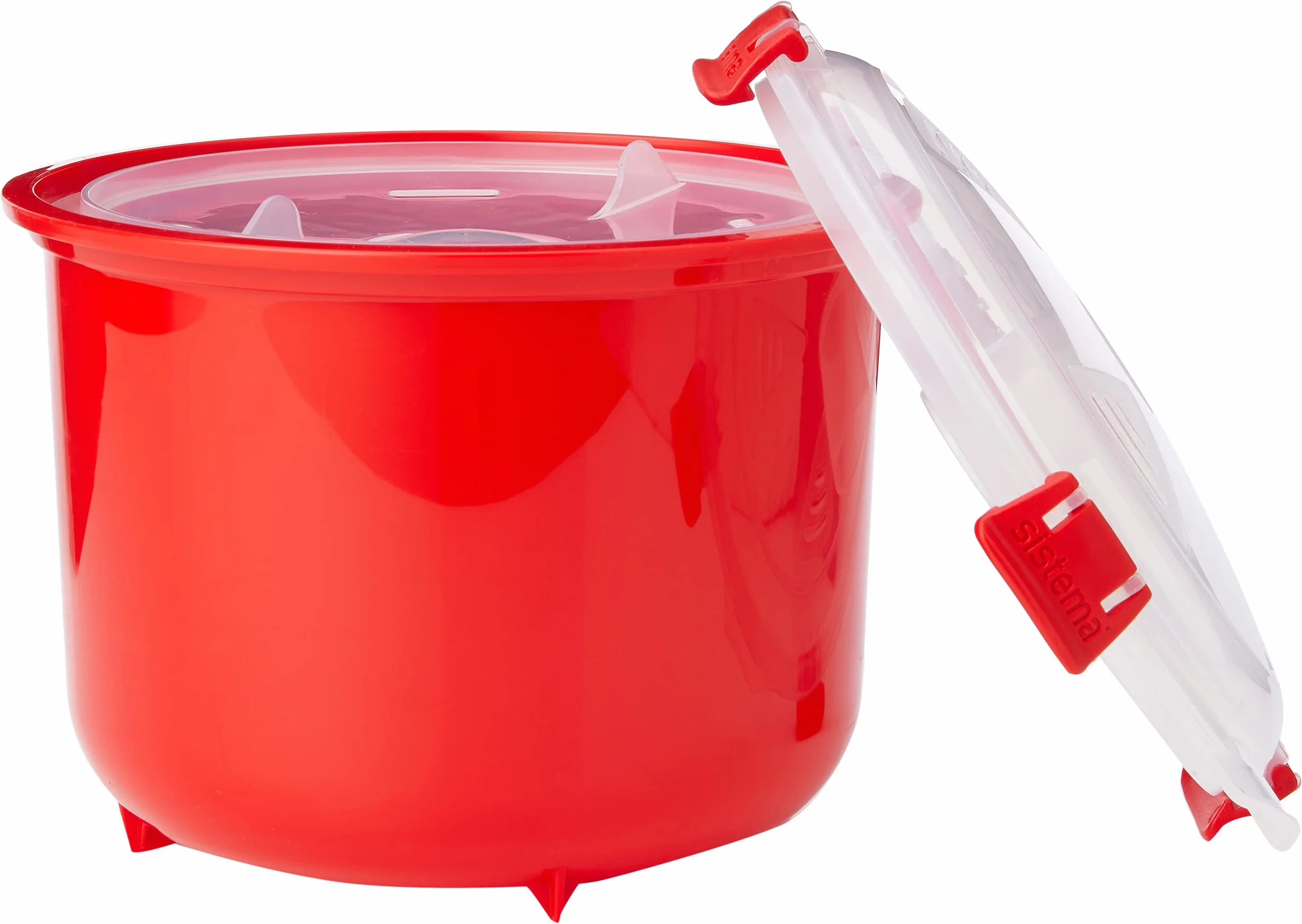Sistema Microwave szybkowar do ryżu, 2,6 l, okrągły pojemnik na żywność w kuchence mikrofalowej (915 ml), nie zawiera BPA, czerwony [82001]