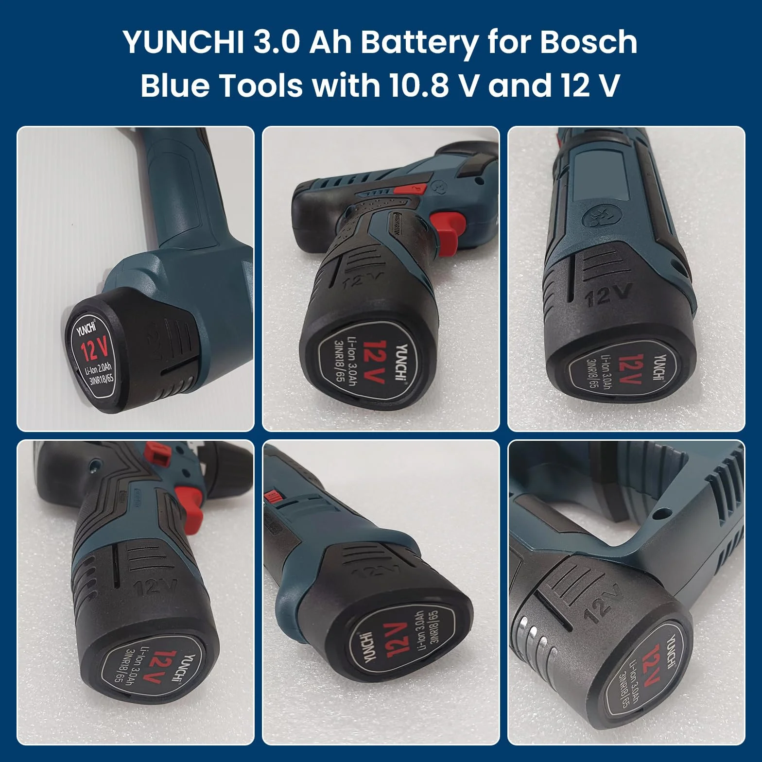YUNCHI Akumulator zastępczy 3,0 Ah do akumulatora Bosch 12 V, kompatybilny z systemem Bosch Professional 12 V, 2 sztuki