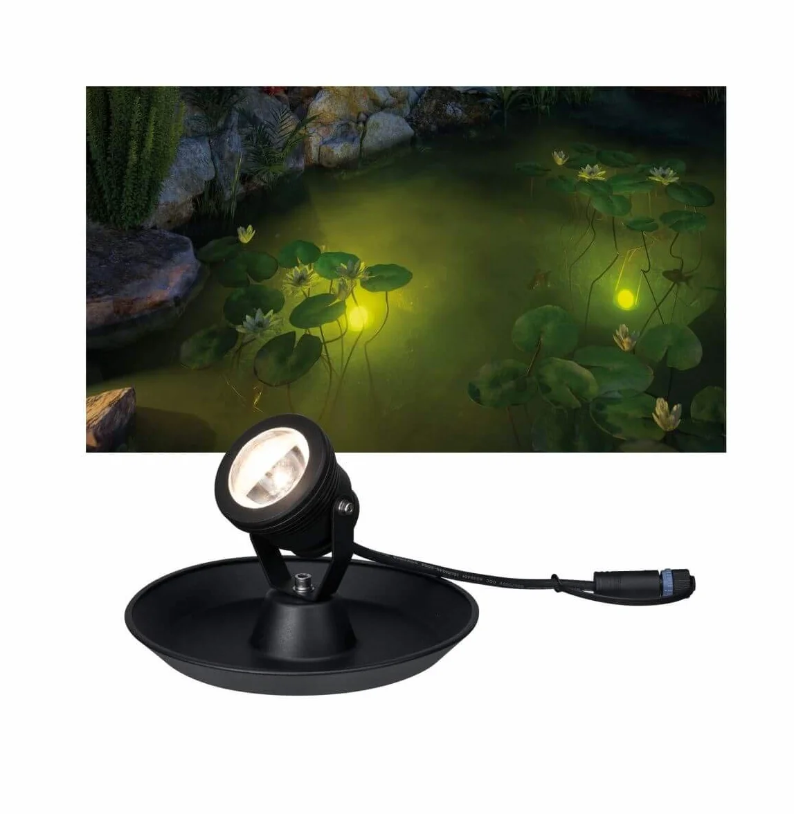 Paulmann 94209 Plug & Shine LED oprawa zewn. oprawa do stawu okrągła w kompl. ściemn. 1x2,8 W IP68 na zewnątrz czarna opr.ogrod. alu. 3000 K