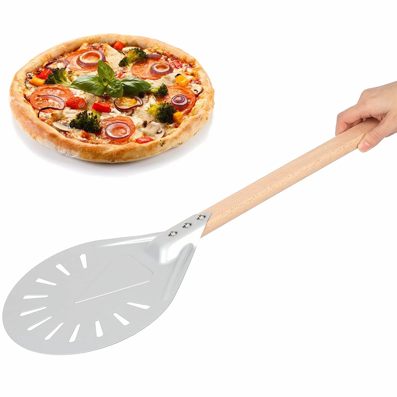 Aluminium Aluminiowe Pizza Pizza Łopata z Zdejmowanym Drewnem, łatwa w Użyciu dla Profesjonalistów, świetne (9-calowa łopata pizzy (z 41 cm płaskim)