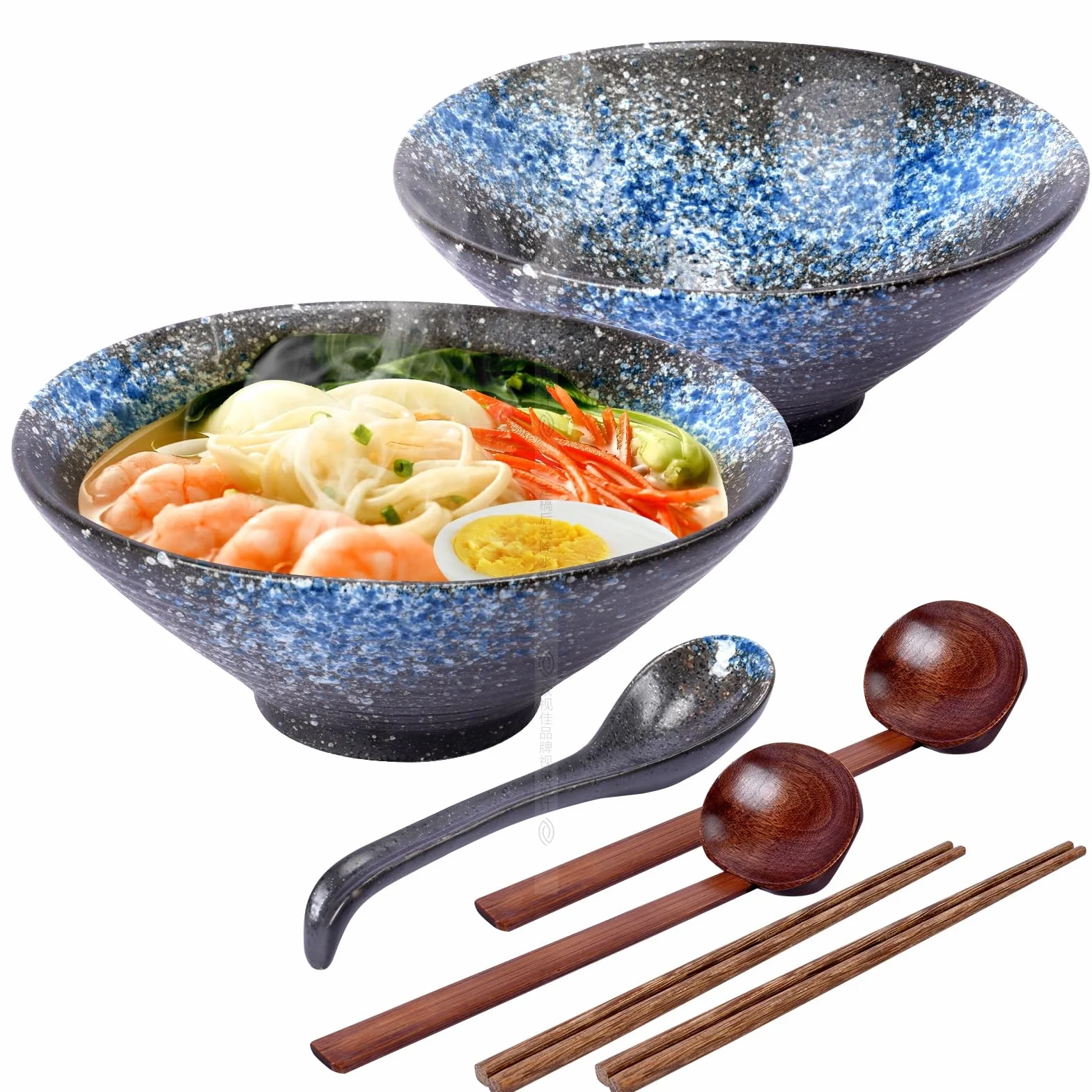 Miska Ramen,Ceramiczny Zestaw Misek Rameno, 2 X 1000ML Ceramiczna Miska do Ramenu,Japońska Miska do Ramenu do Makaronu, Tradycyjny Azjatycki Zestaw Naczyń do Udon, Makaronu, Pho, Soba