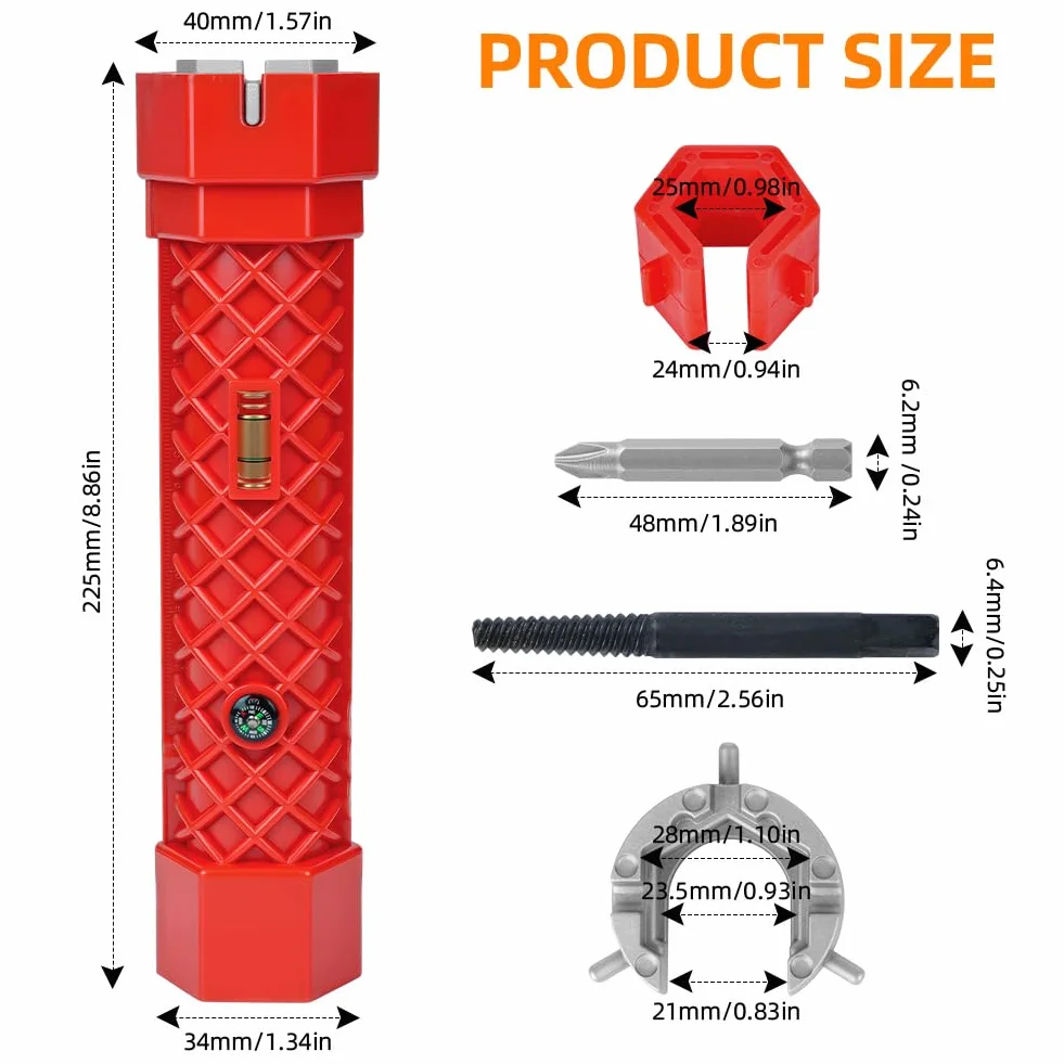 flintronic Klucz do kranu 12 w 1, 21/23,5/24/25/28/34/40 mm, narzędzie montażowe, kran, klucz nakrętkowy, klucz uniwersalny, do armatury umywalkowej
