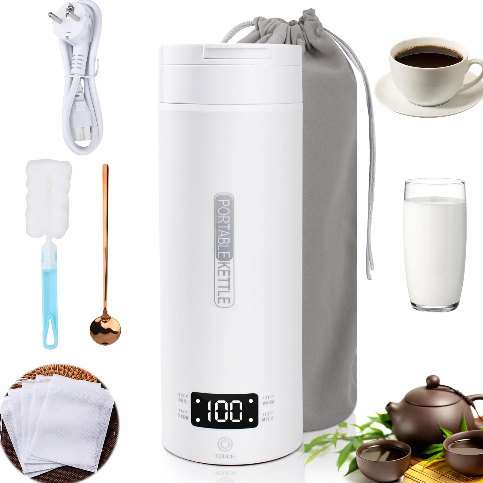 May przenośny czajnik elektryczny 500 ml, 4 regulowane poziomy temperatury