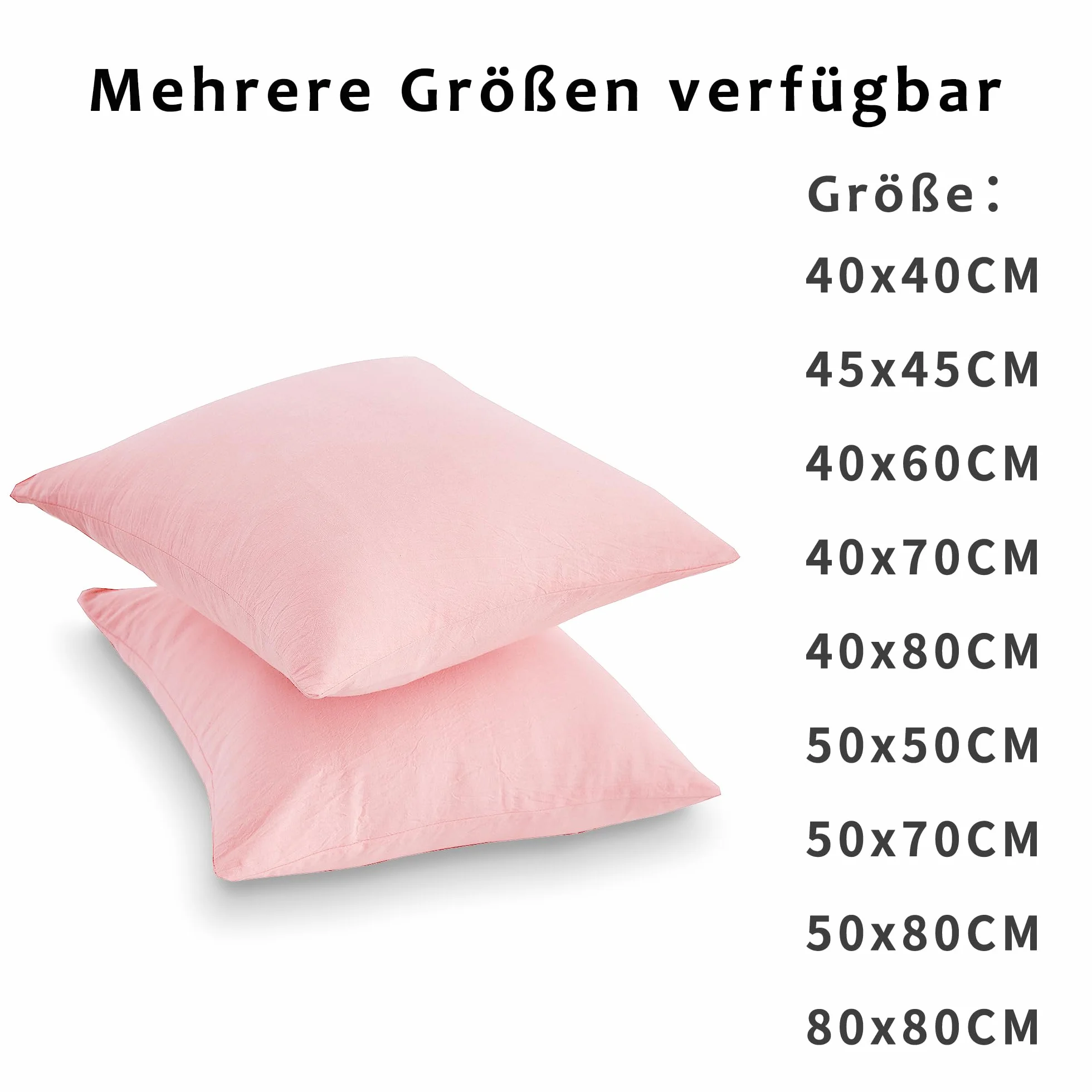 TOCOMOA Poszewka 40 x 40 cm Zestaw 2 - Poszewka na poduszkę 100% spranej bawełny z certyfikatem Oeko-Tex, wygląd lnu i oddychalności, różowe poszewki na poduszki z zamkiem błyskawicznym