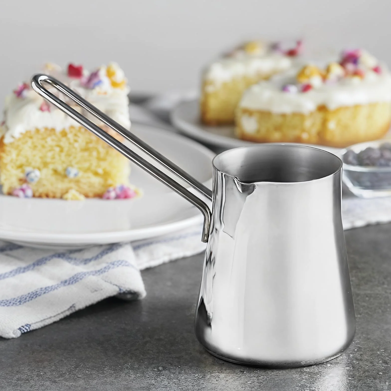 Turecki dzbanek do kawy ze stali nierdzewnej 450 ml, zaparzacz do herbaty, grecki i arabski podgrzewacz do kawy, długi uchwyt do łatwego nalewania, do kuchenek gazowych i elektrycznych