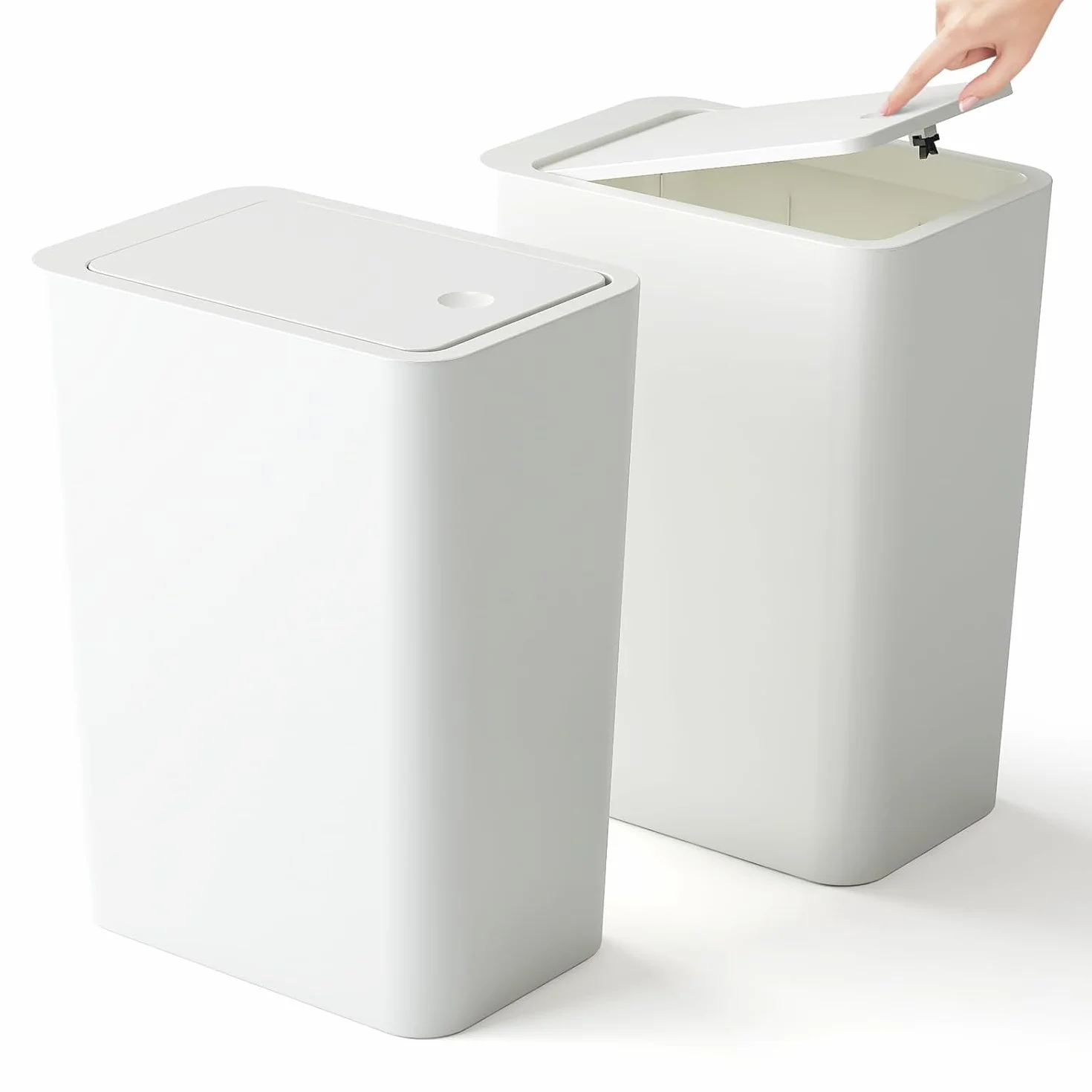 Kongming Kosz na śmieci łazienkowy z prasą, wąski kosz do kuchni, 10 l, bezzapachowy, dla biura, salonu, sypialni, WC, 2 szt., biały