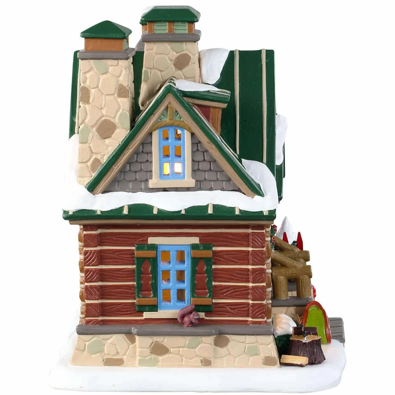 Lemax 95474 - Pine Peak Retreat - Nowość 2019 - Porcelanowe domy ze sceną wewnętrzną - Christmas Village - podświetlany i zasilany bateriami