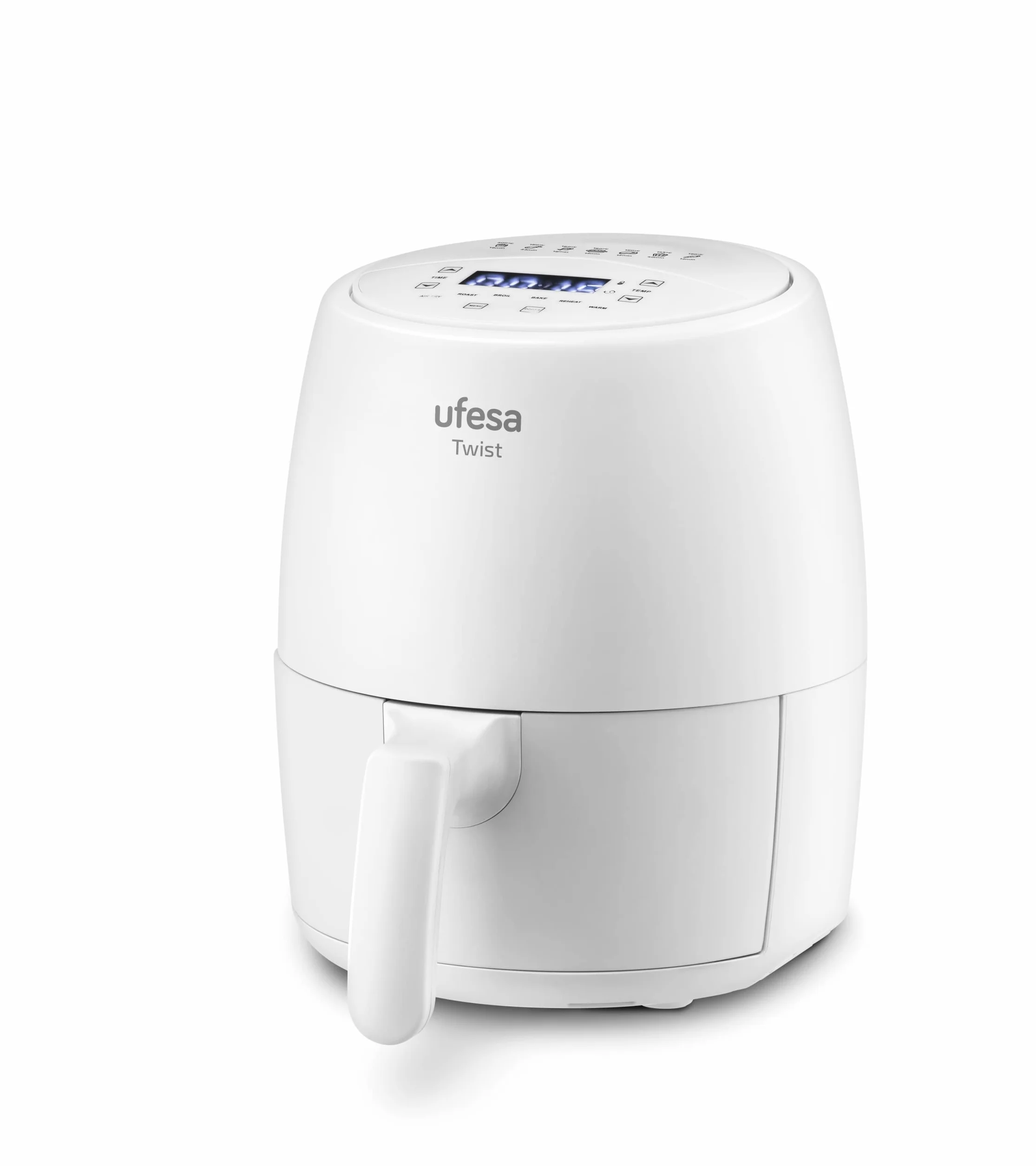 Ufesa Twist, frytkownica na gorące powietrze bez oleju, 2 l, Airfryer z 6 programami, 1200 W, zegar z zegarem, temperatura 80 °C do 200°C, nie zawiera BPA, powłoka nieprzywierająca, Cool-Touch, biała