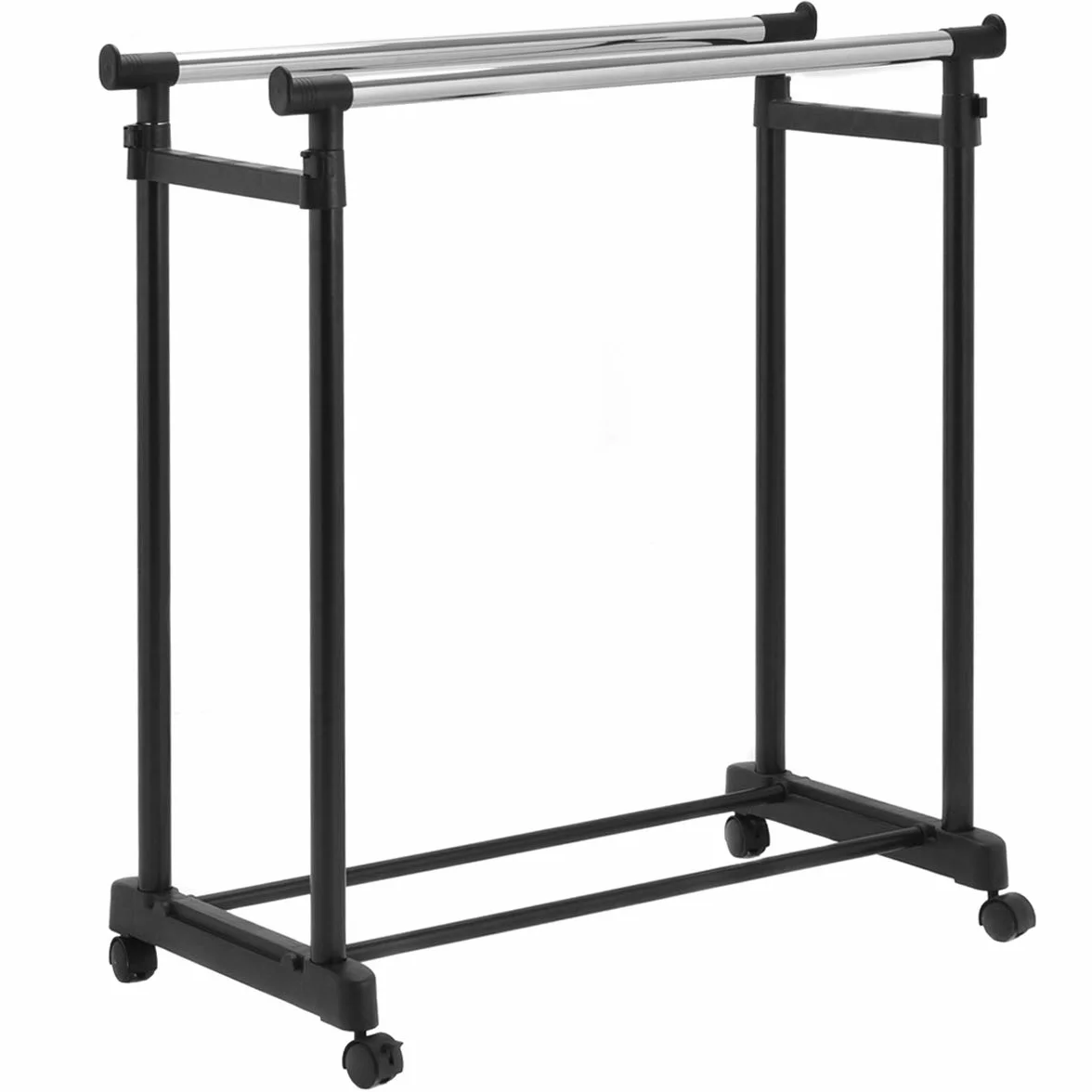 COSTWAY Wieszak na ubrania z 2 drążkami regulacja wysokości stojak na kółkach 86x43x94-168 cm czarny