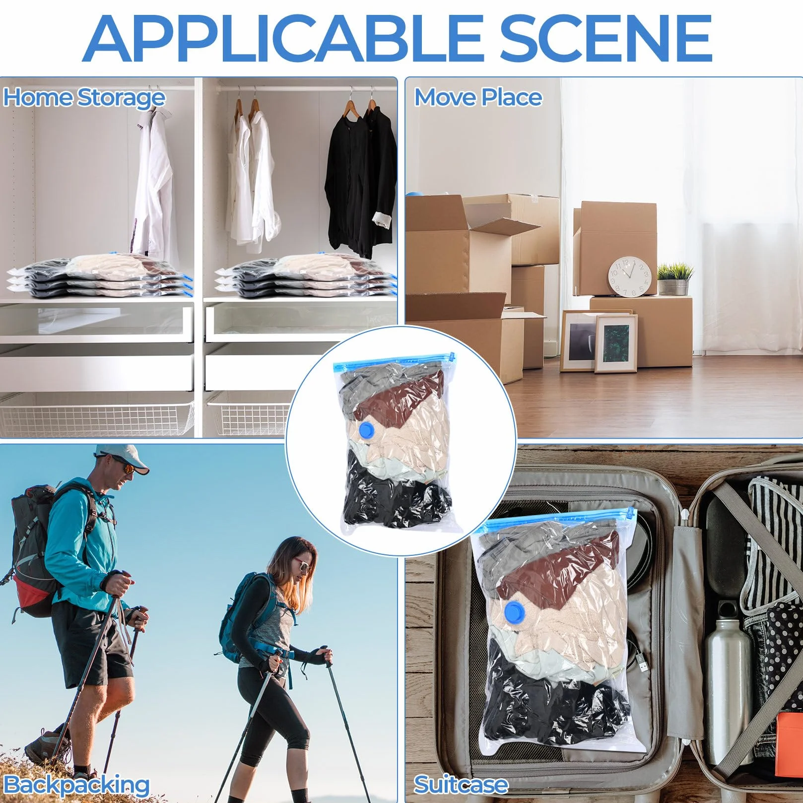 9 sztuk worków próżniowych na ubrania podróż, Vacuum Bags for Clothing Travel, Worki do pakowarki na odzież, Kompresyjne worki próżniowe na odzież, Worki próżniowe do walizki (60 × 40 cm)