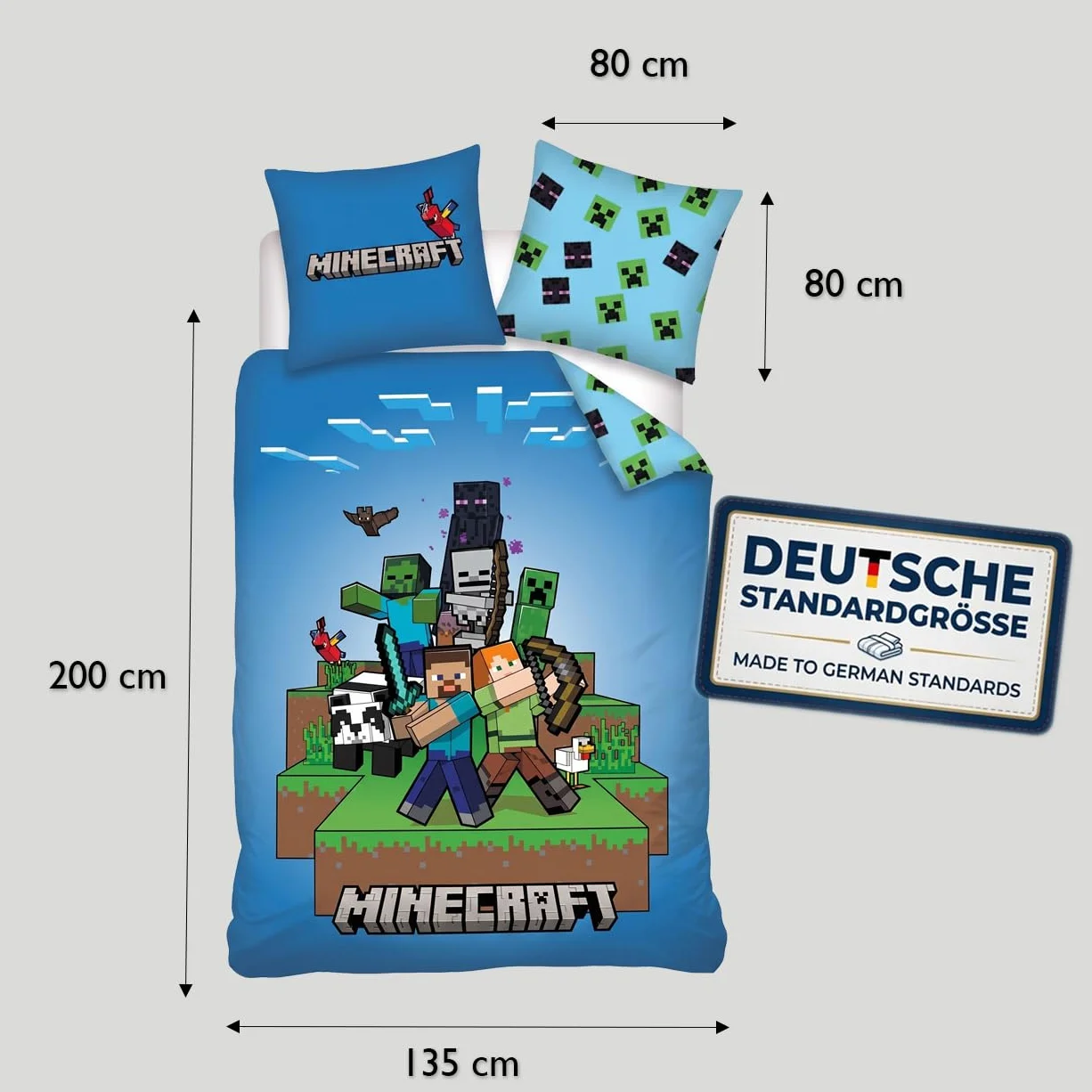 AYMAX Minecraft Ready to Survive 100% komplet pościeli dziecięcej 135 x 200 cm, poszewka na kołdrę + poszewka na poduszkę 80 x 80 cm, mikrofibra