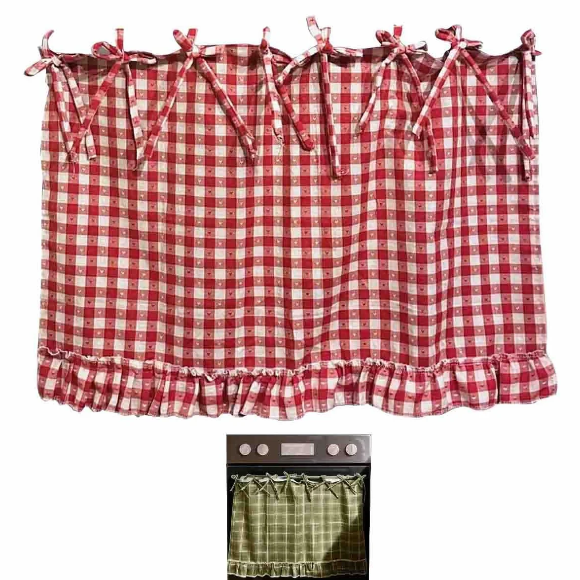 Handmade Oven Skirts,Heat Proof Ovens Door Skirt Curtain,Curtain Tie Top,Farmhouse Kitchen Décor,Effortless Install,Hide Clutter,for oven,Dishwashers,Washing Machine (E)