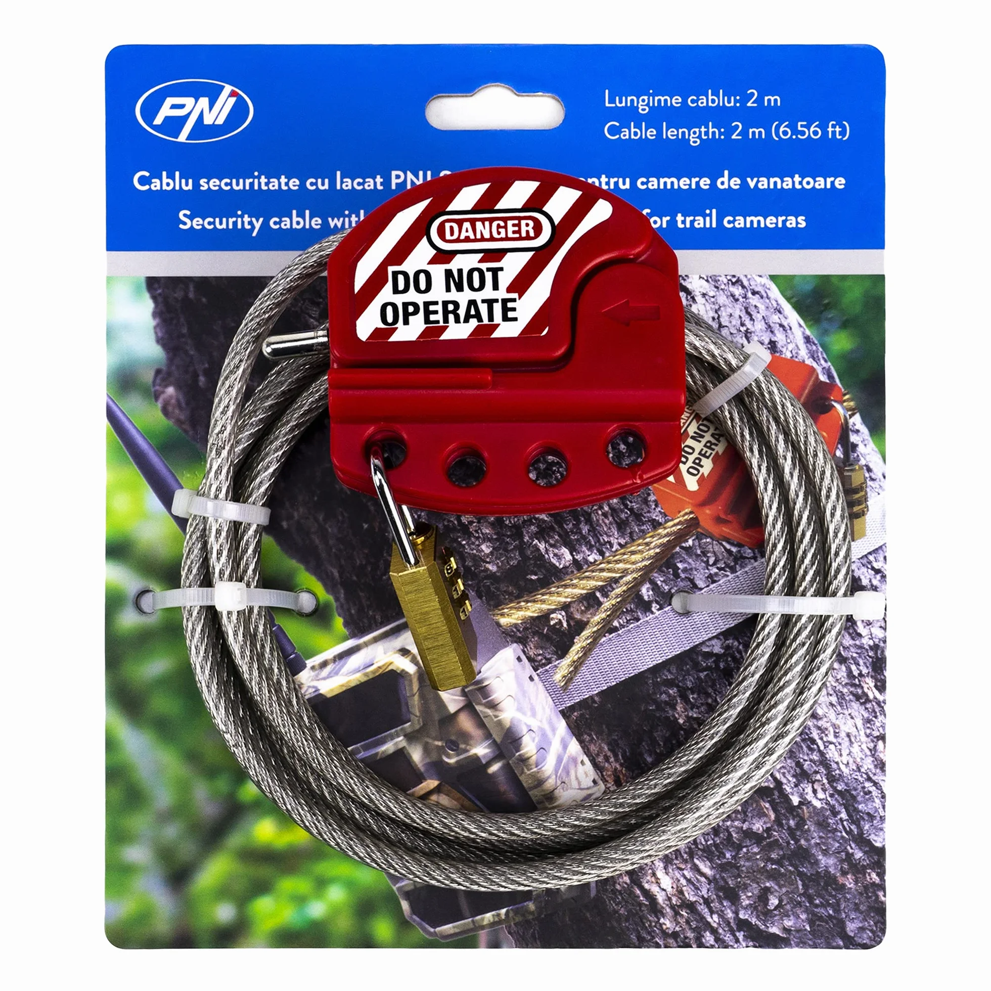 PNI Męski kabel bezpieczeństwa HUNTC Smart Lock 400C, 350C, 280C kamery myśliwskie, srebrny, 2 m