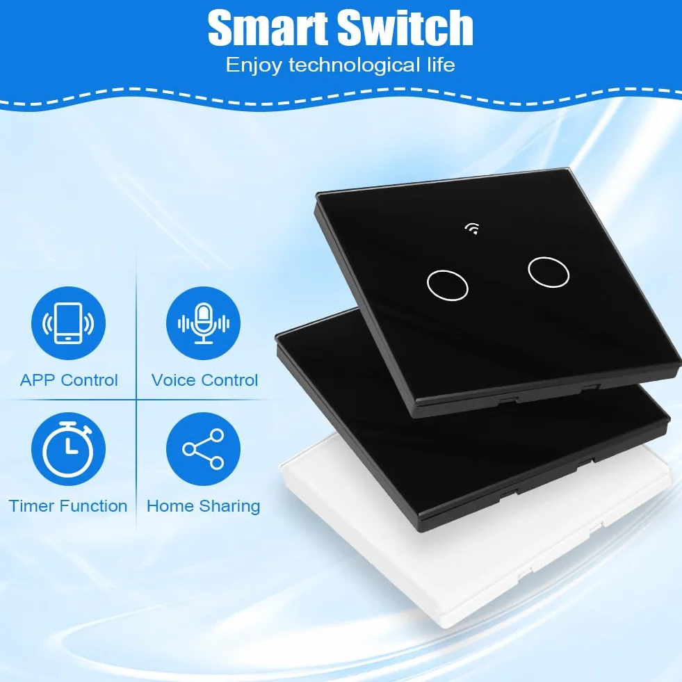 Ainiv Inteligentny włącznik światła WiFi, 2,4 GHz, obsługa Alexa Google Home, aplikacja Tuya, sterowanie głosem, szkło hartowane, dotykowa rama, przełącznik ścienny, podtynkowy, czarny