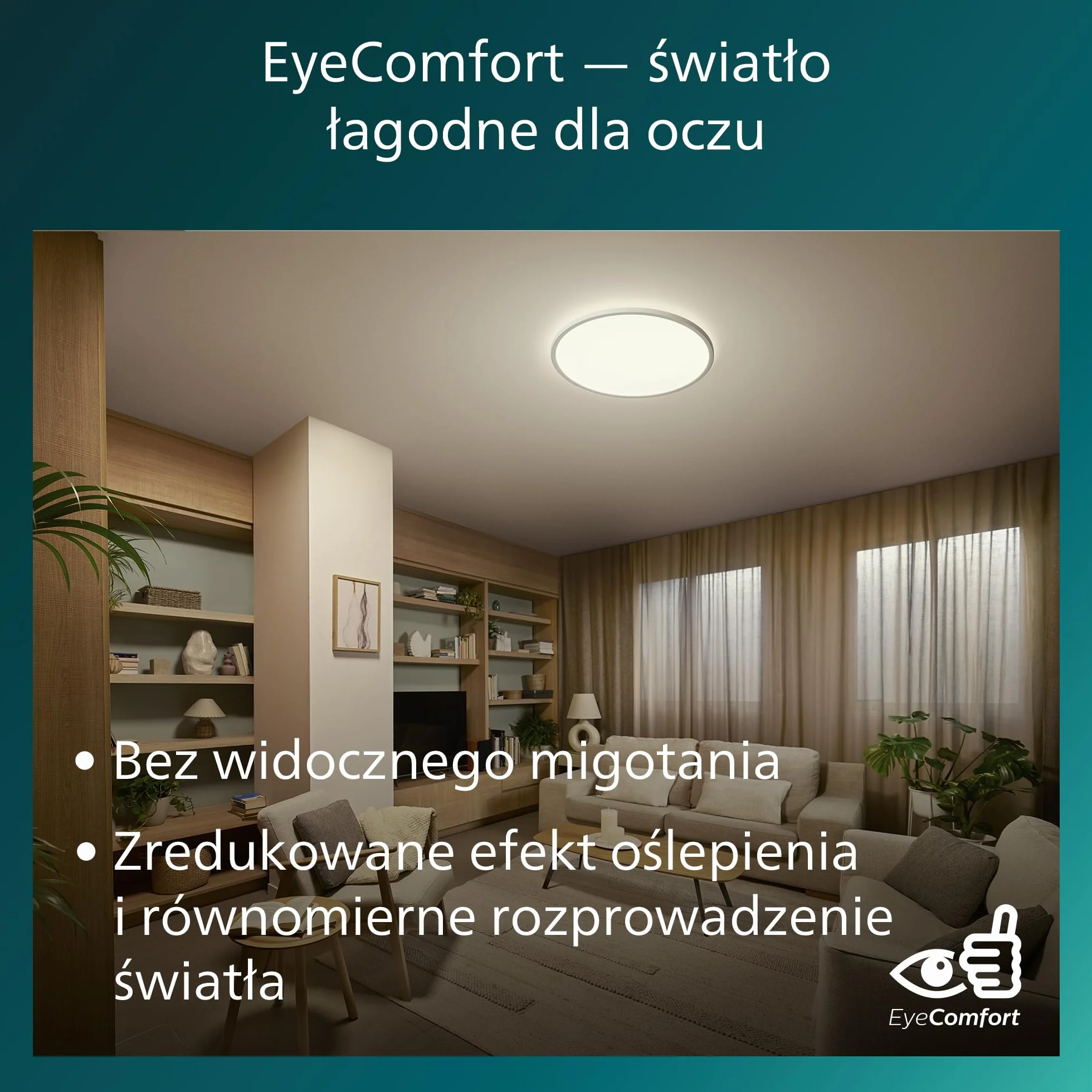 Philips Superslim — oprawa sufitowa z pilotem, 5 gotowych scen świetlnych, płynne przyciemnianie do 1%, łatwe sterowanie, prosty montaż, smukła konstrukcja, 22 W, okrągła, biała