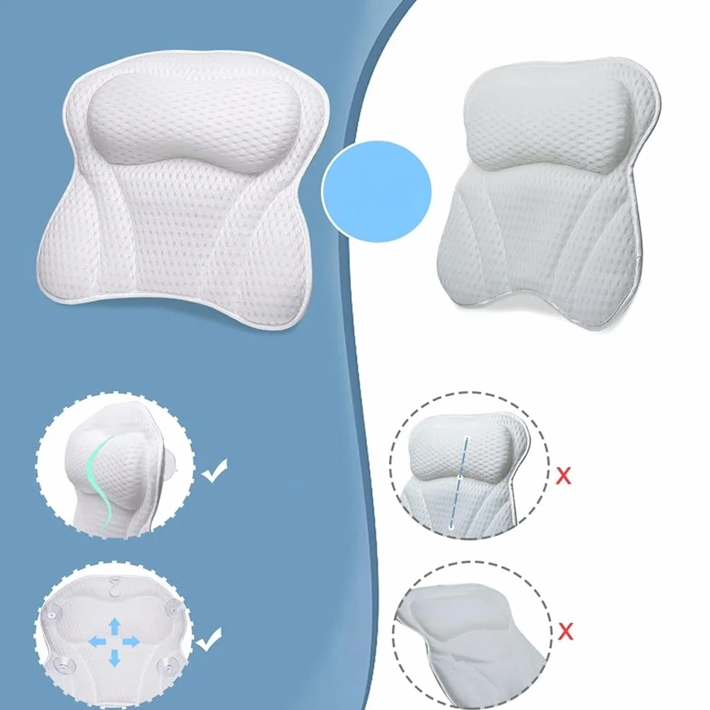 Poduszka do wanny z 6 przyssawkami ergonomiczna technologia oczek powietrza 4D biała