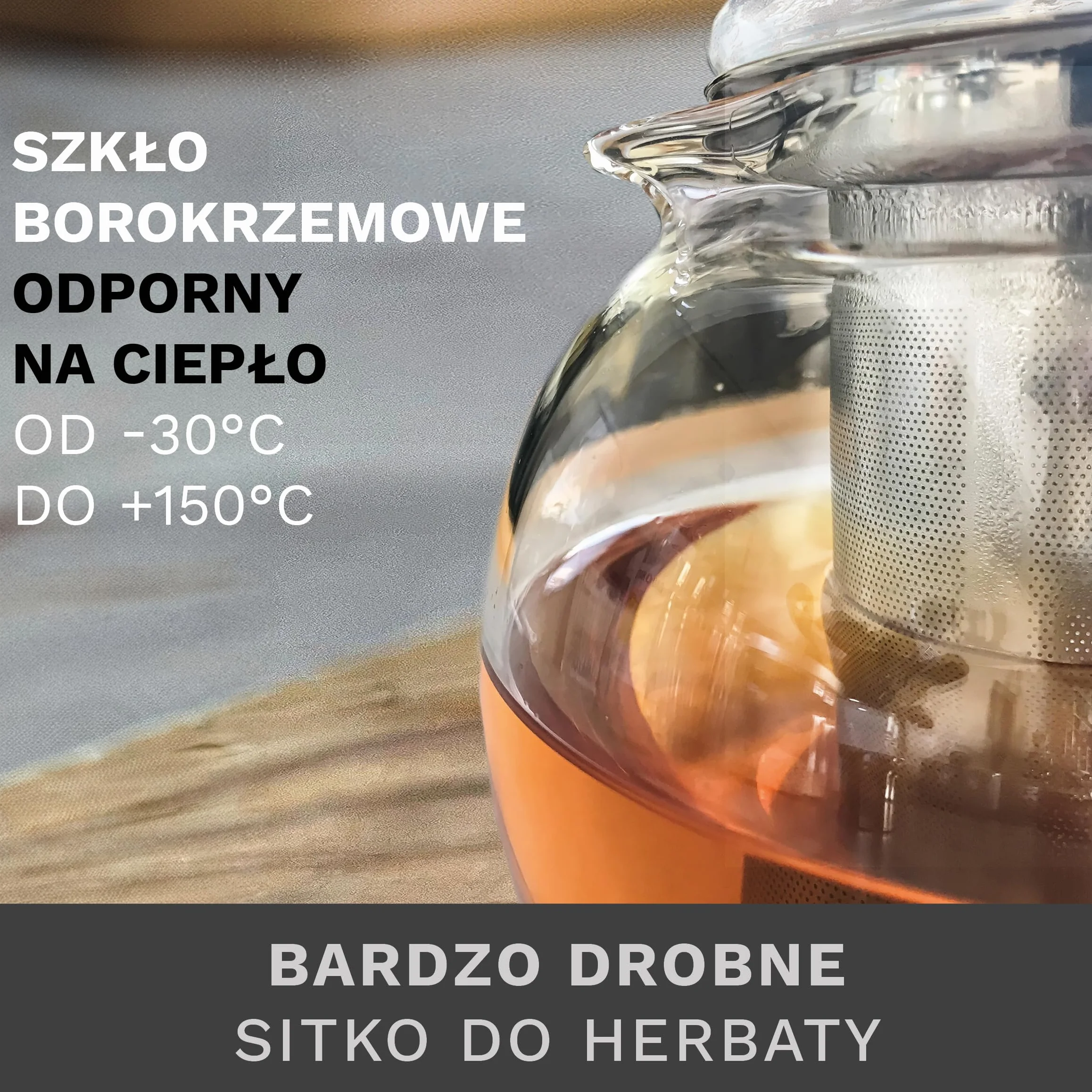 Creano czajniczek szklany 1,3l, 3-częściowy szklany czajniczek z wbudowanym durszlakiem ze stali nierdzewnej i szklaną pokrywką, idealny do przygotowywania luźnych herbat, zapobiegających kapaniu,