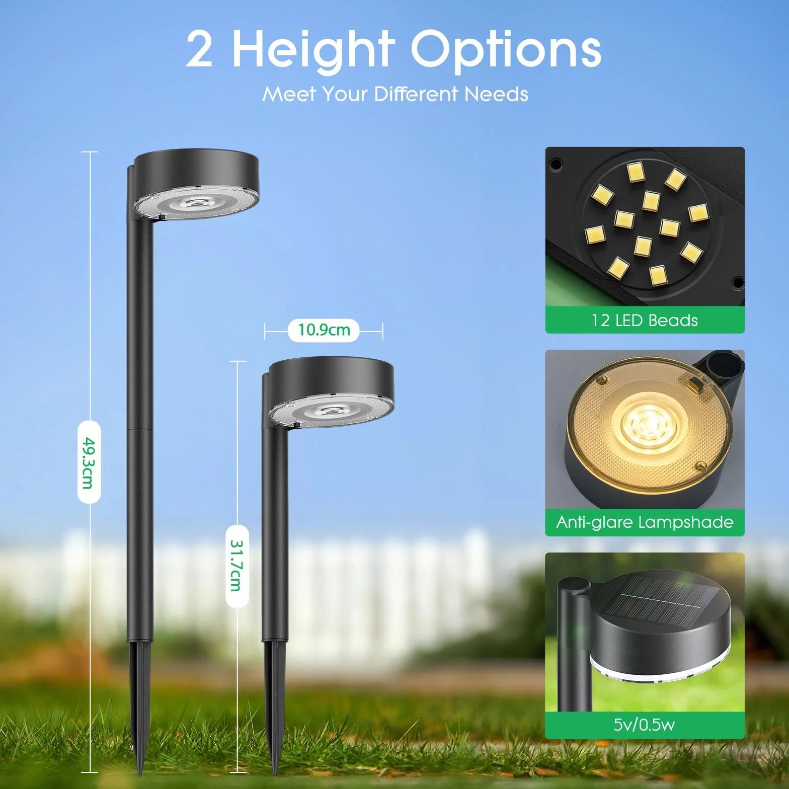 BUCASA Lampy solarne do ogrodu, 6 x 12 diod LED, jasne lampy solarne do użytku na zewnątrz, z dłuższym czasem pracy, wodoszczelność IP65, solarne lampy ogrodowe, dekoracja na trawnik, taras, podwórko